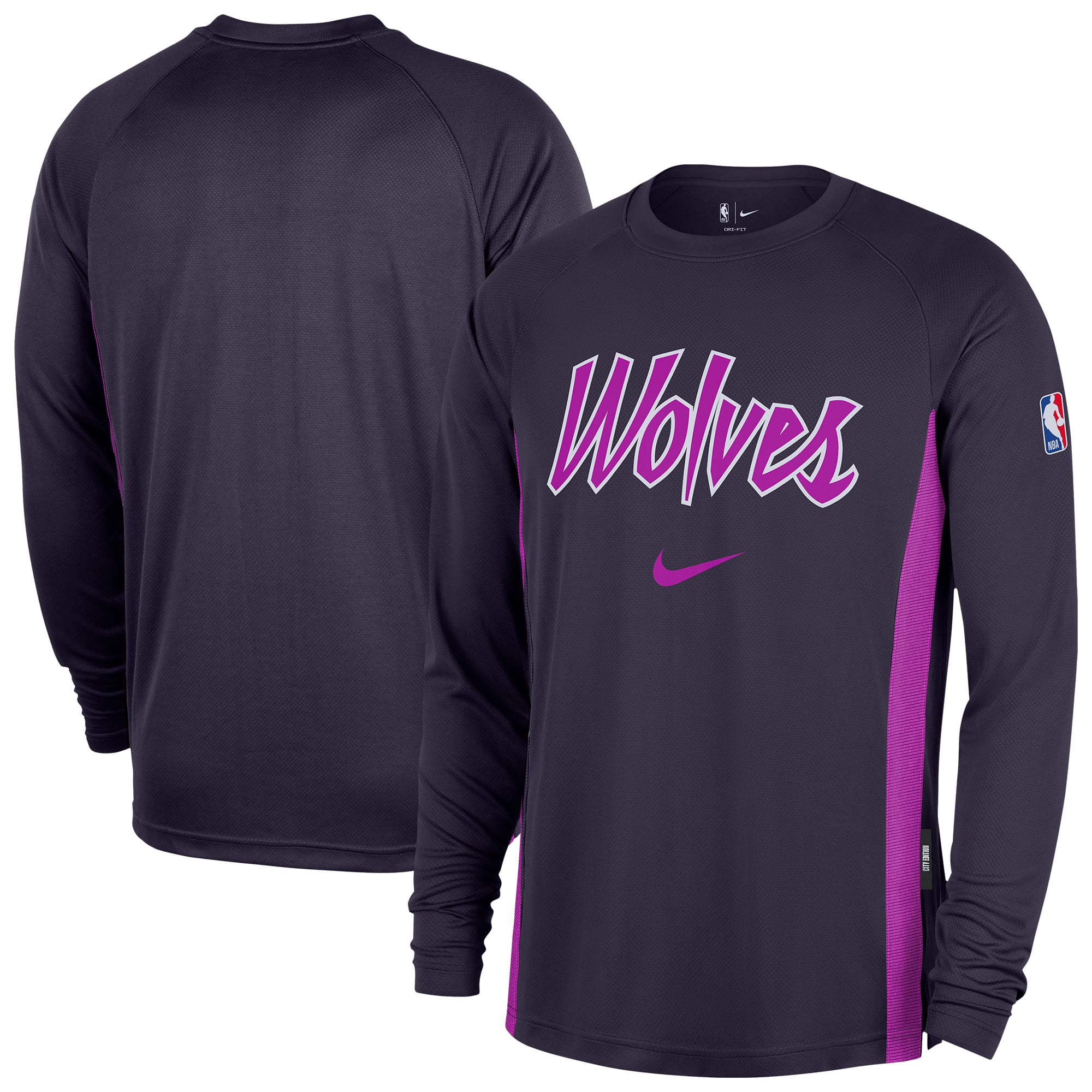 T-shirt de tir à manches longues Nike violet Minnesota Timberwolves 2025/26 City Edition Authentic Pregame Dri-FIT pour homme
