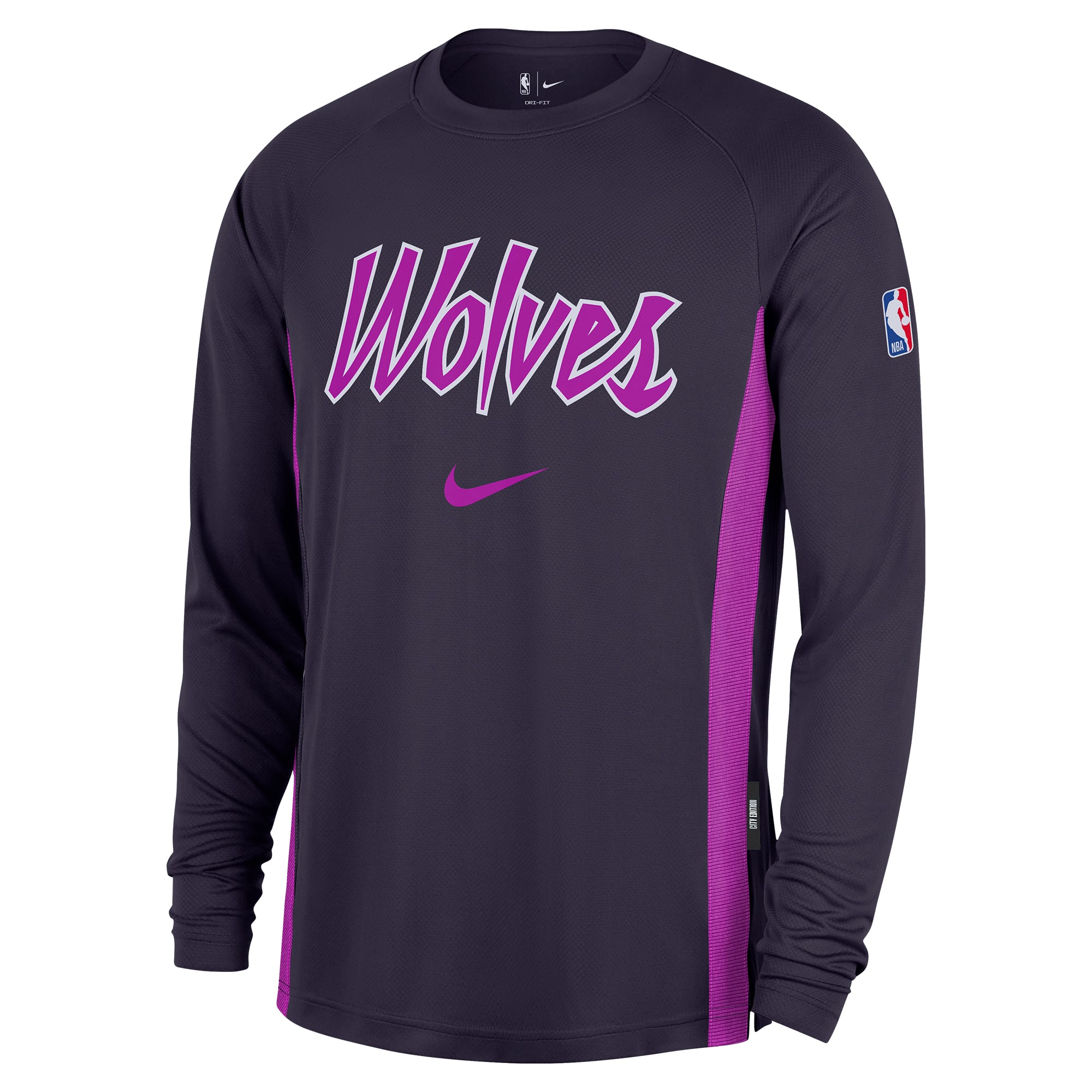 T-shirt de tir à manches longues Nike violet Minnesota Timberwolves 2025/26 City Edition Authentic Pregame Dri-FIT pour homme
