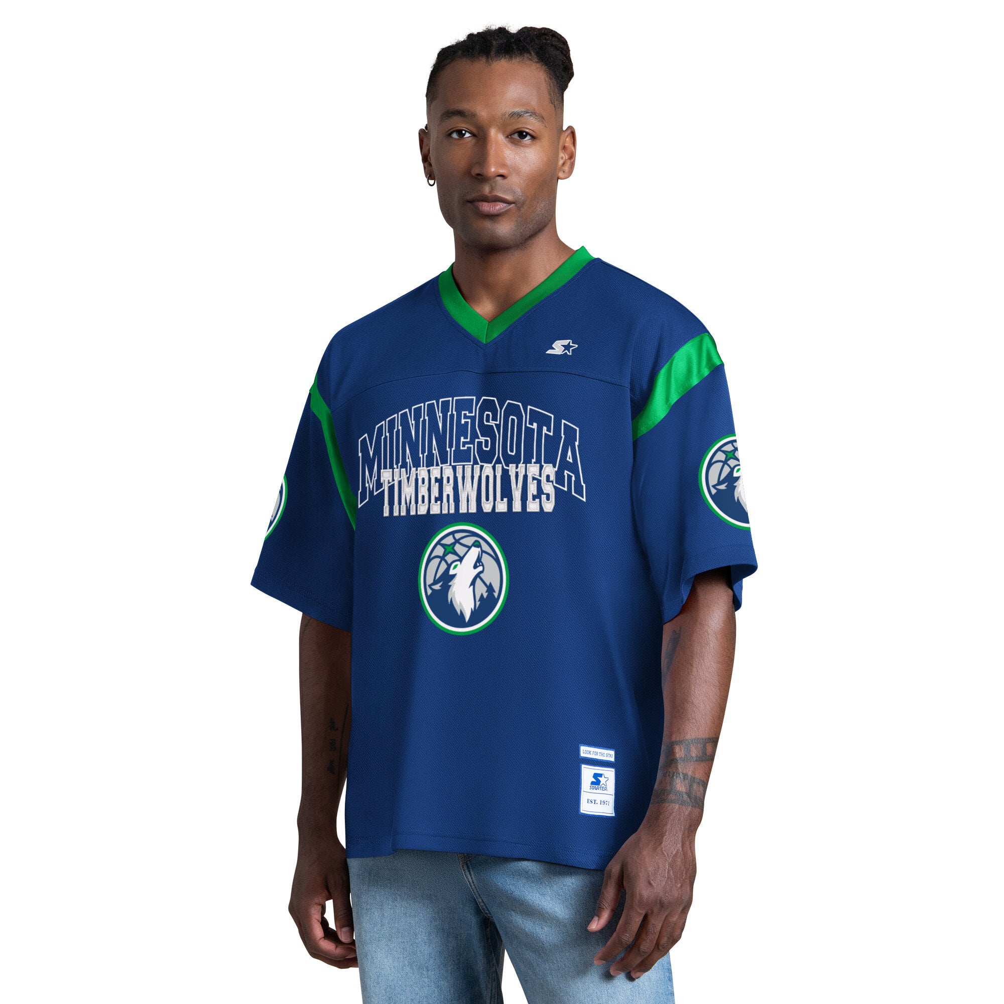 T-shirt à col en V Starter Blue Minnesota Timberwolves pour homme