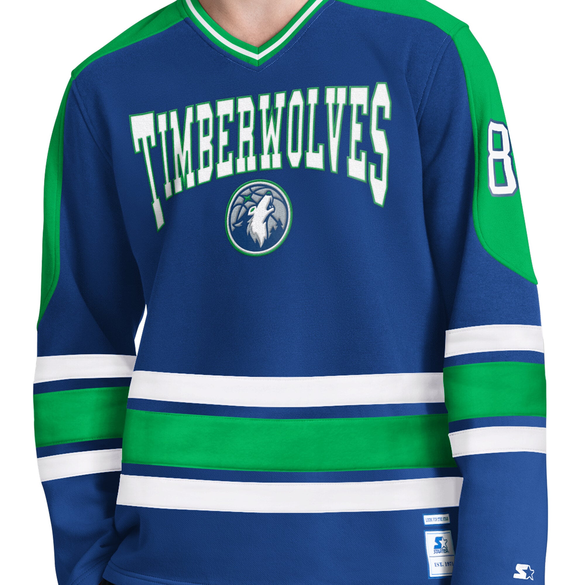 T-shirt à manches longues et col en V Starter Blue Minnesota Timberwolves pour homme