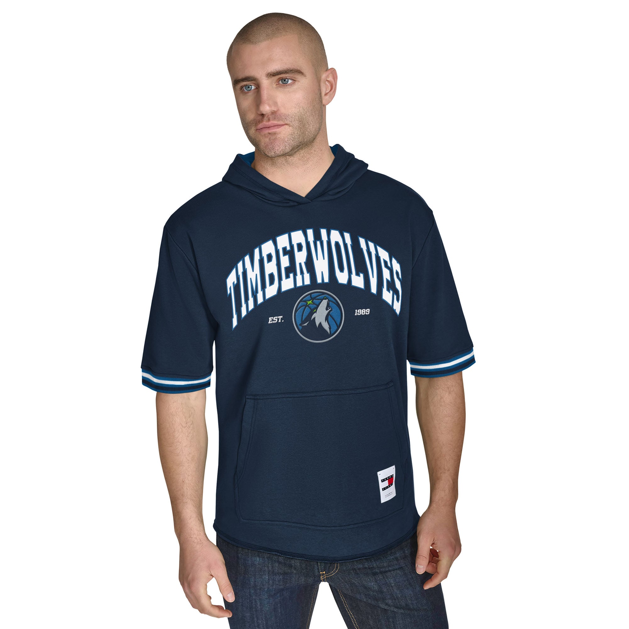 Men's Tommy Jeans Navy Minnesota Timberwolves Paul French Terry Short Sleeve Pullover Hoodie