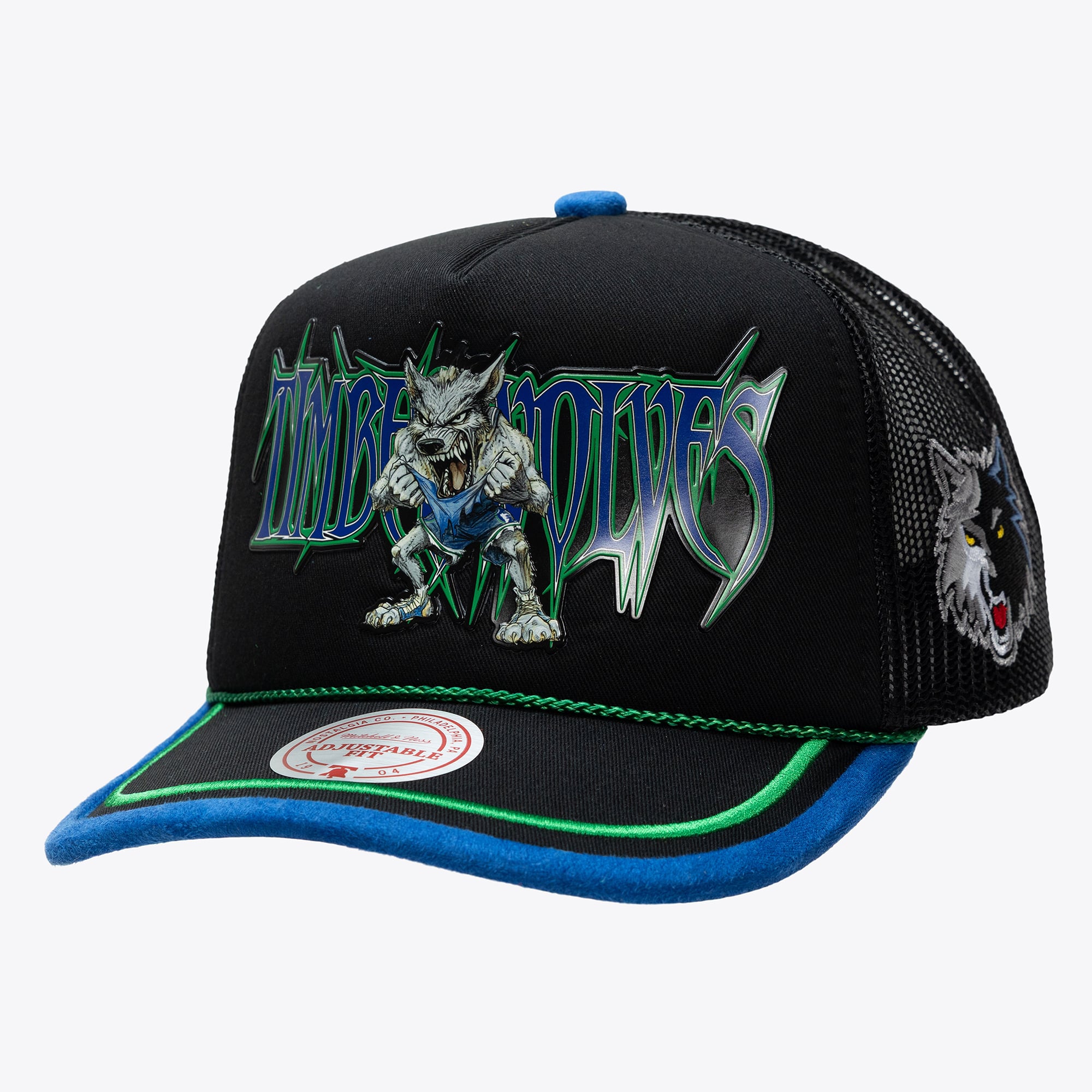 Minnesota Timberwolves M&N x LRG Black Hardwood Classics Wild Art Trucker Adjustable Hat