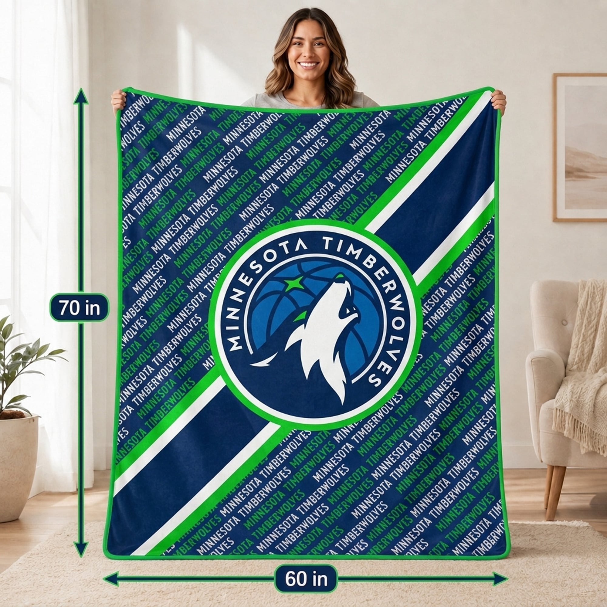 Couverture ultra douce Pegasus Minnesota Timberwolves 60" x 70" (diagonale) avec logo doublé