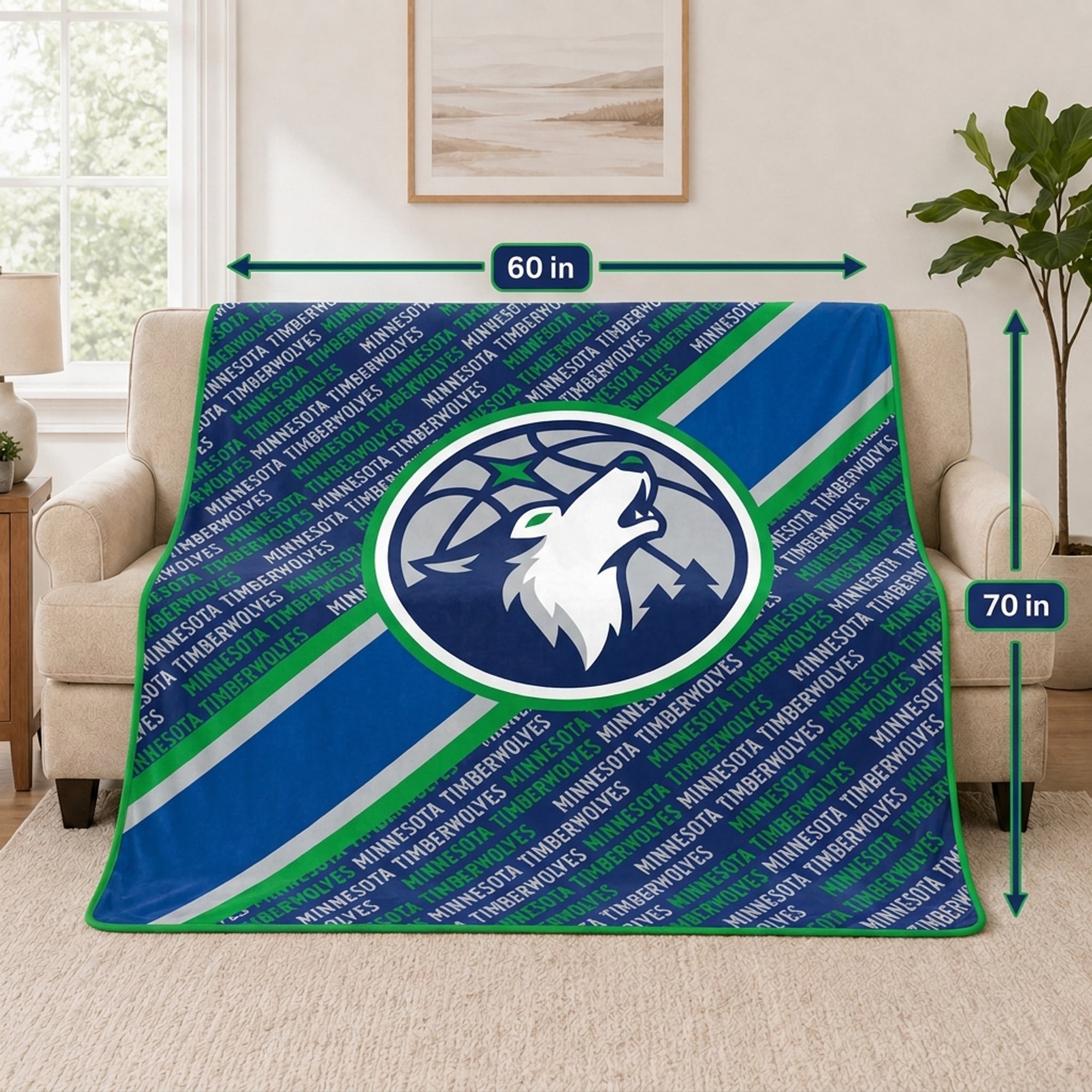 Couverture ultra douce Pegasus Minnesota Timberwolves 60" x 70" (diagonale) avec logo doublé