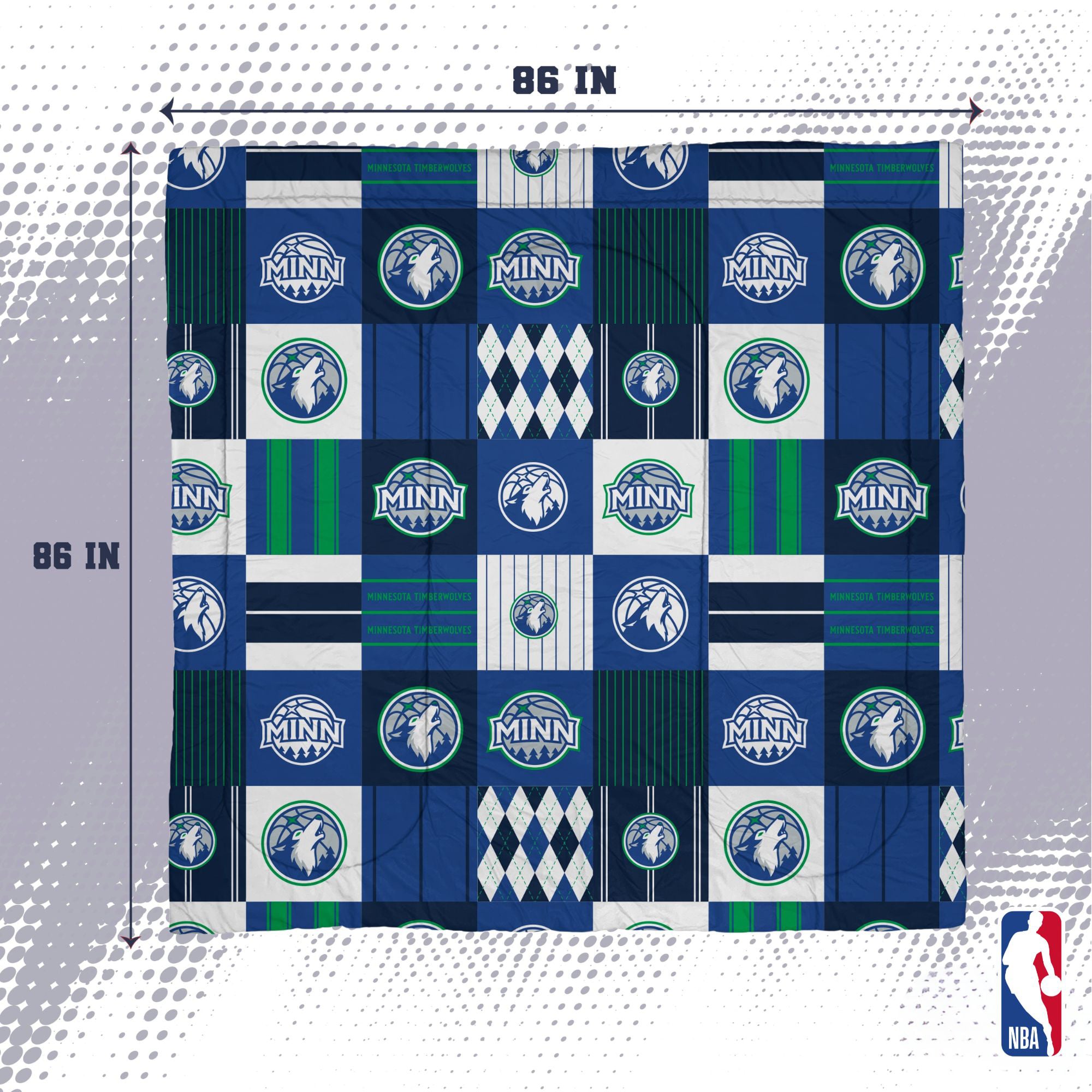 Pegasus Minnesota Timberwolves Patchwork Plaid Three-Piece Full/Queen Bed in a Bag Set
