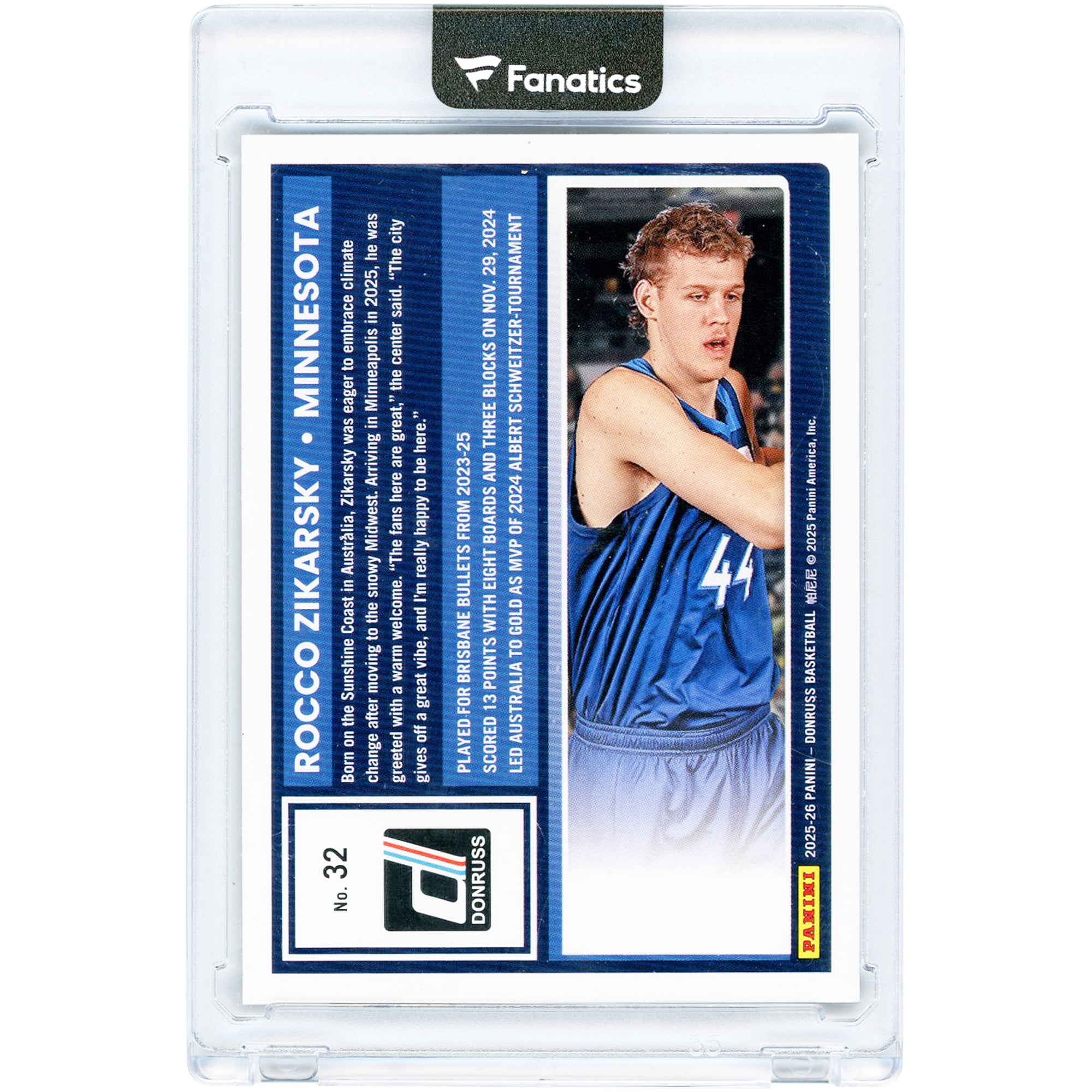 Rocco Zikarsky Minnesota Timberwolves 2025-26 Panini Donruss Black #32 #1/1 Rookie Card