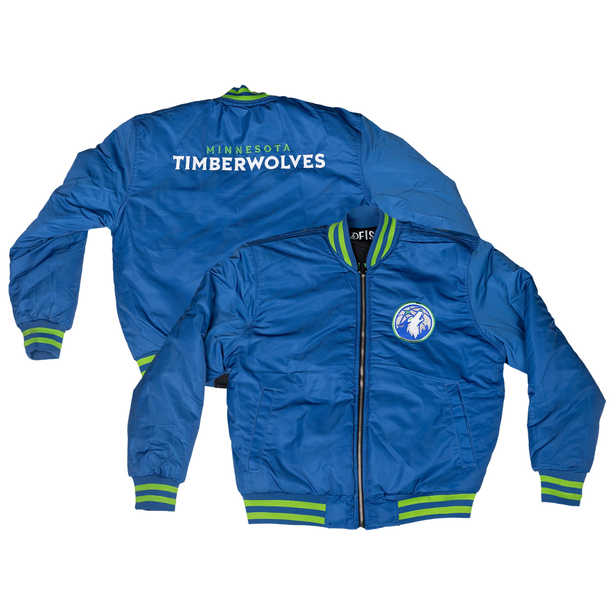 Veste de vol réversible unisexe FISLL bleue/noire Minnesota Timberwolves à fermeture éclair intégrale