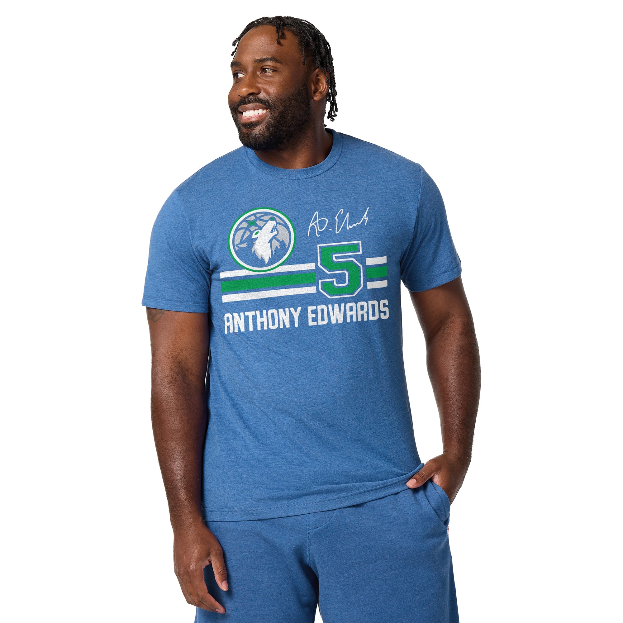 T-shirt unisexe Hommage à Anthony Edwards, bleu, Minnesota Timberwolves, signature, mélange de trois matières