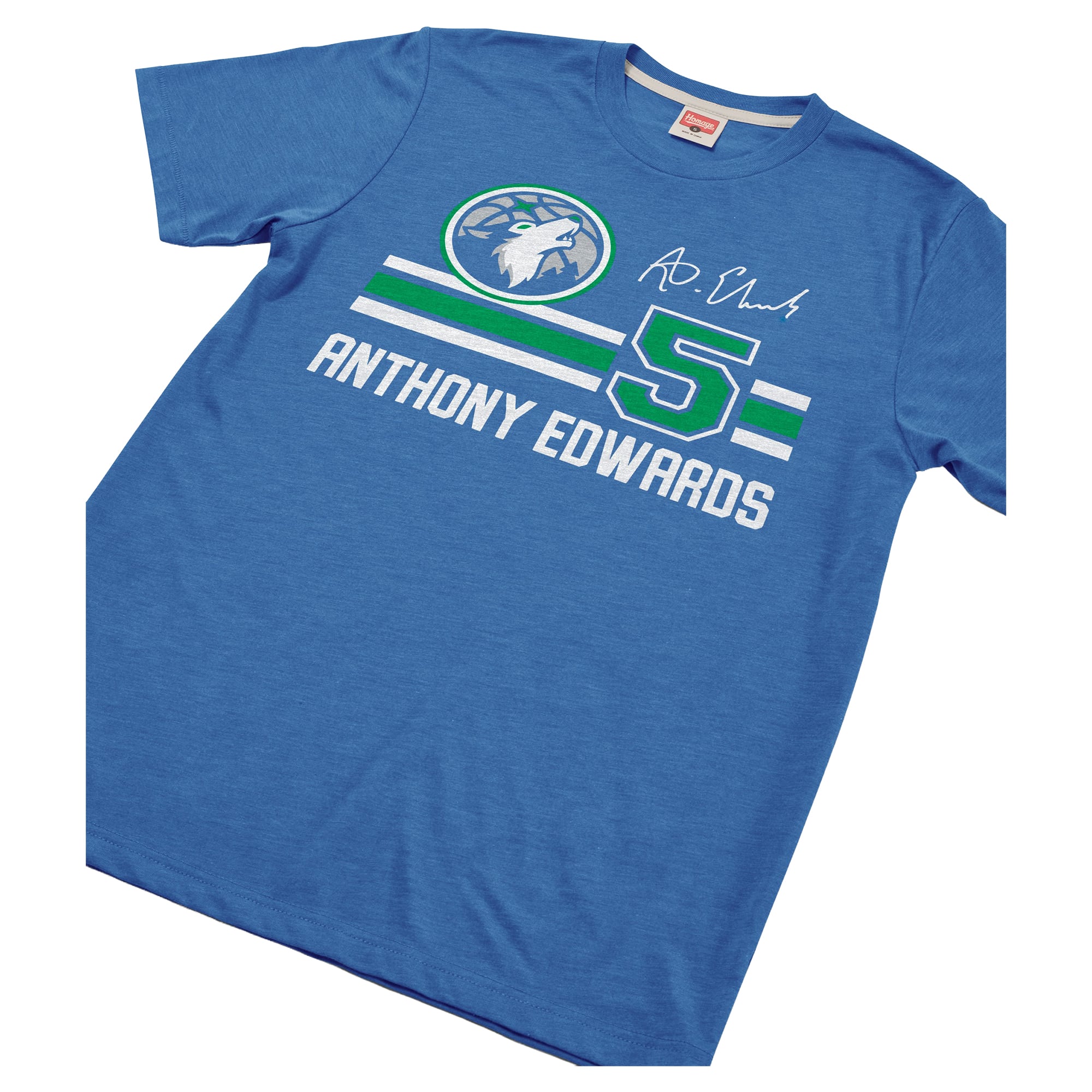 T-shirt unisexe Hommage à Anthony Edwards, bleu, Minnesota Timberwolves, signature, mélange de trois matières