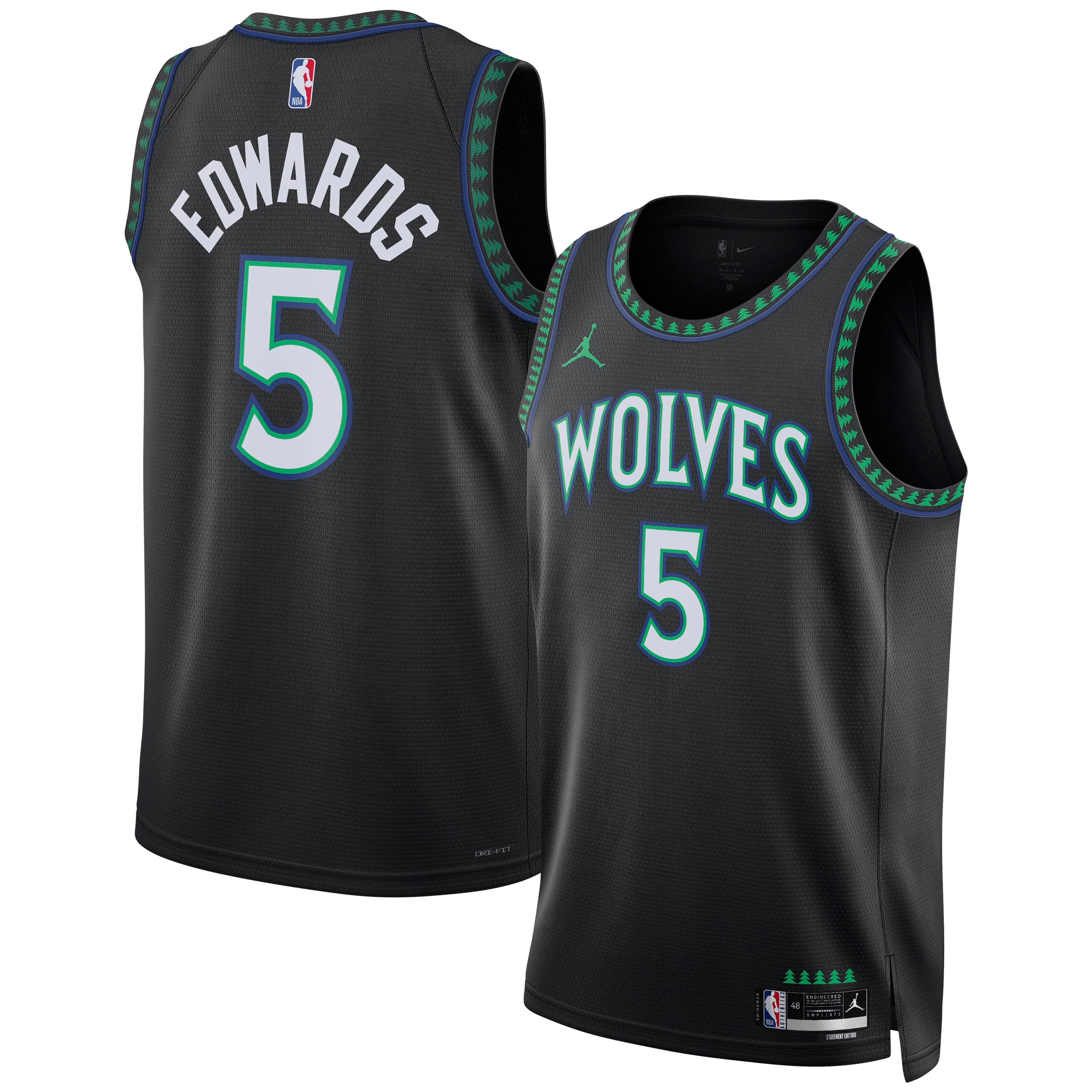 Unisex Jordan Brand Anthony Edwards Black Minnesota Timberwolves Swingman Jersey - Statement Edition