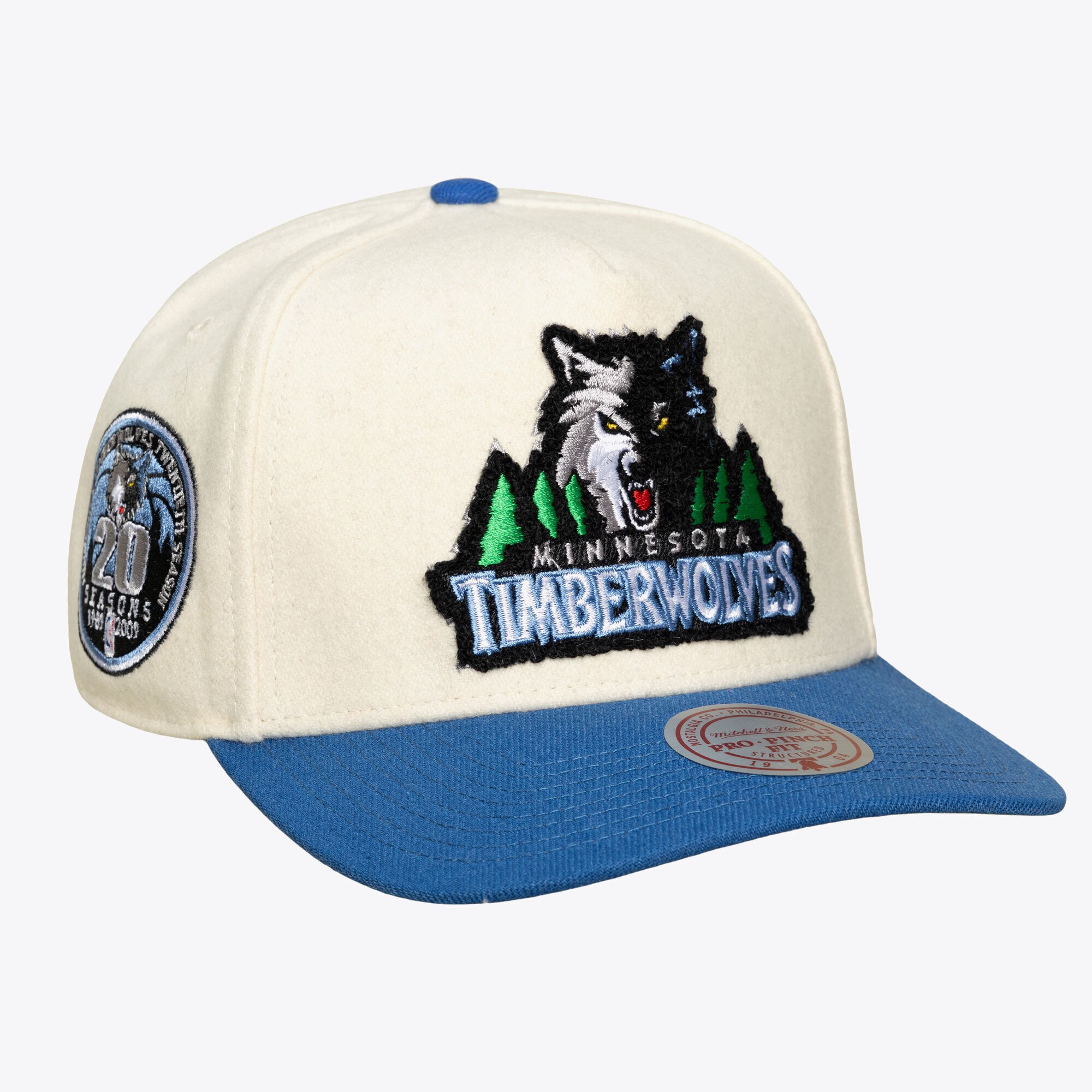 Casquette unisexe Mitchell & Ness crème Minnesota Timberwolves Team Pro ajustable