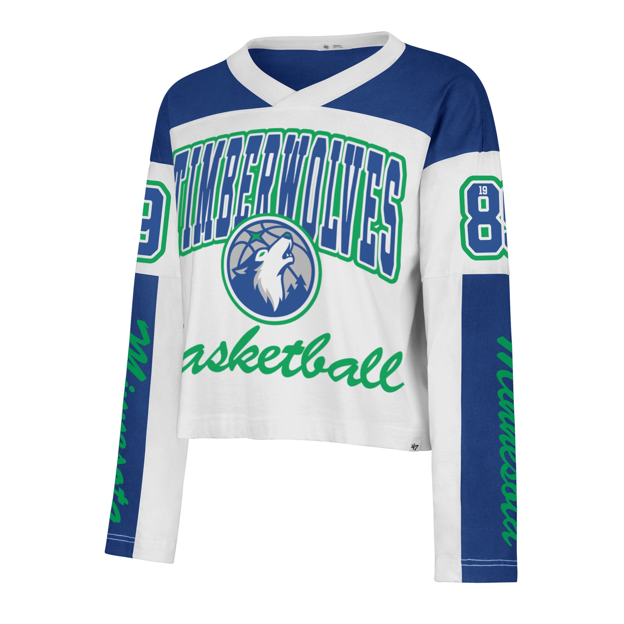 Women's '47  White Minnesota Timberwolves Cropped Exclamation Metro Jersey Long Sleeve T-Shirt