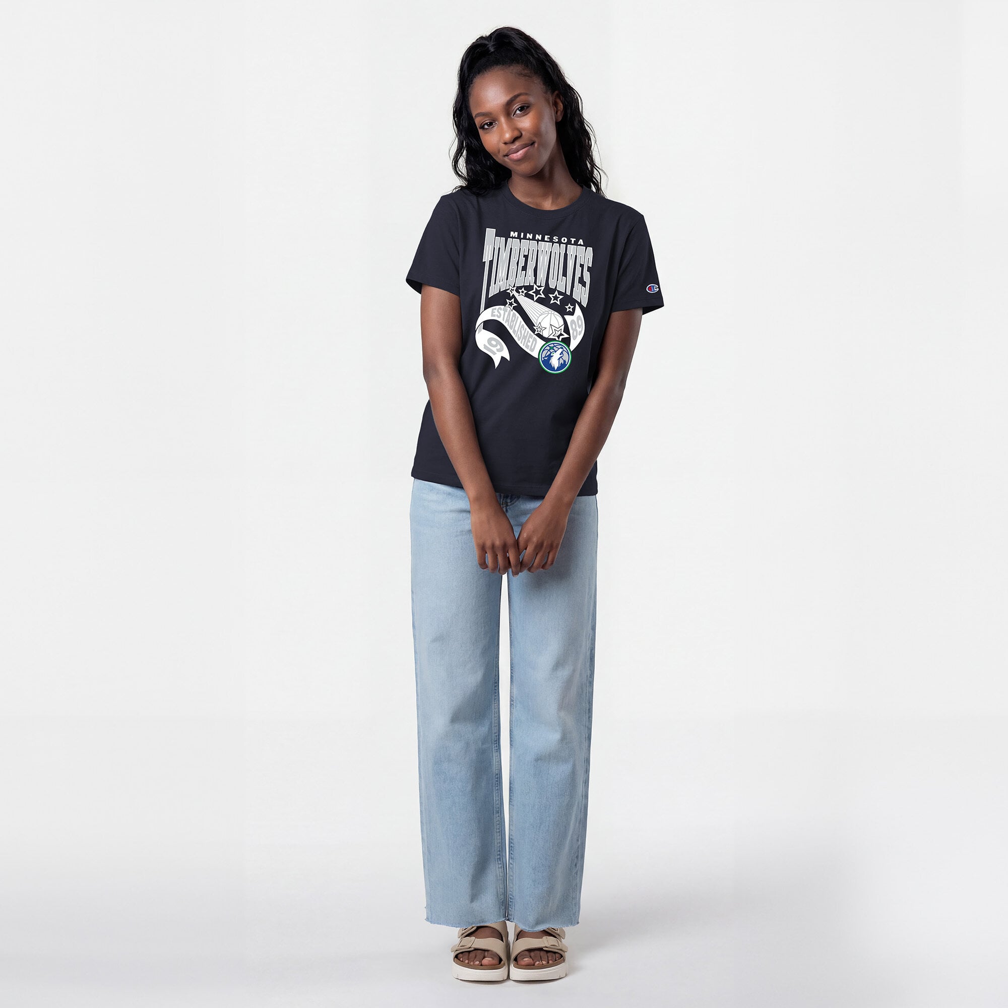 T-shirt Champion pour femmes, bleu marine, Minnesota Timberwolves, bannière