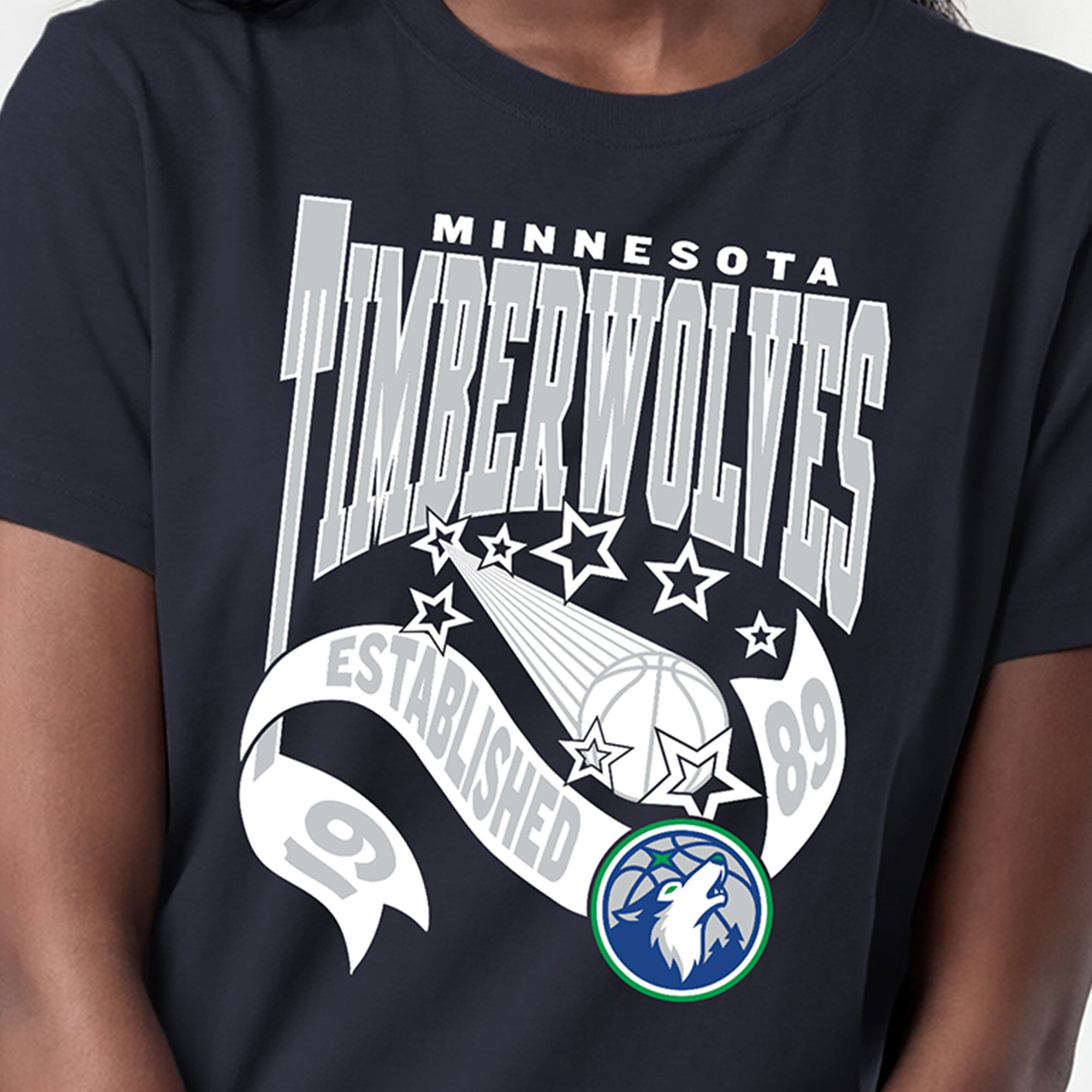 T-shirt Champion pour femmes, bleu marine, Minnesota Timberwolves, bannière