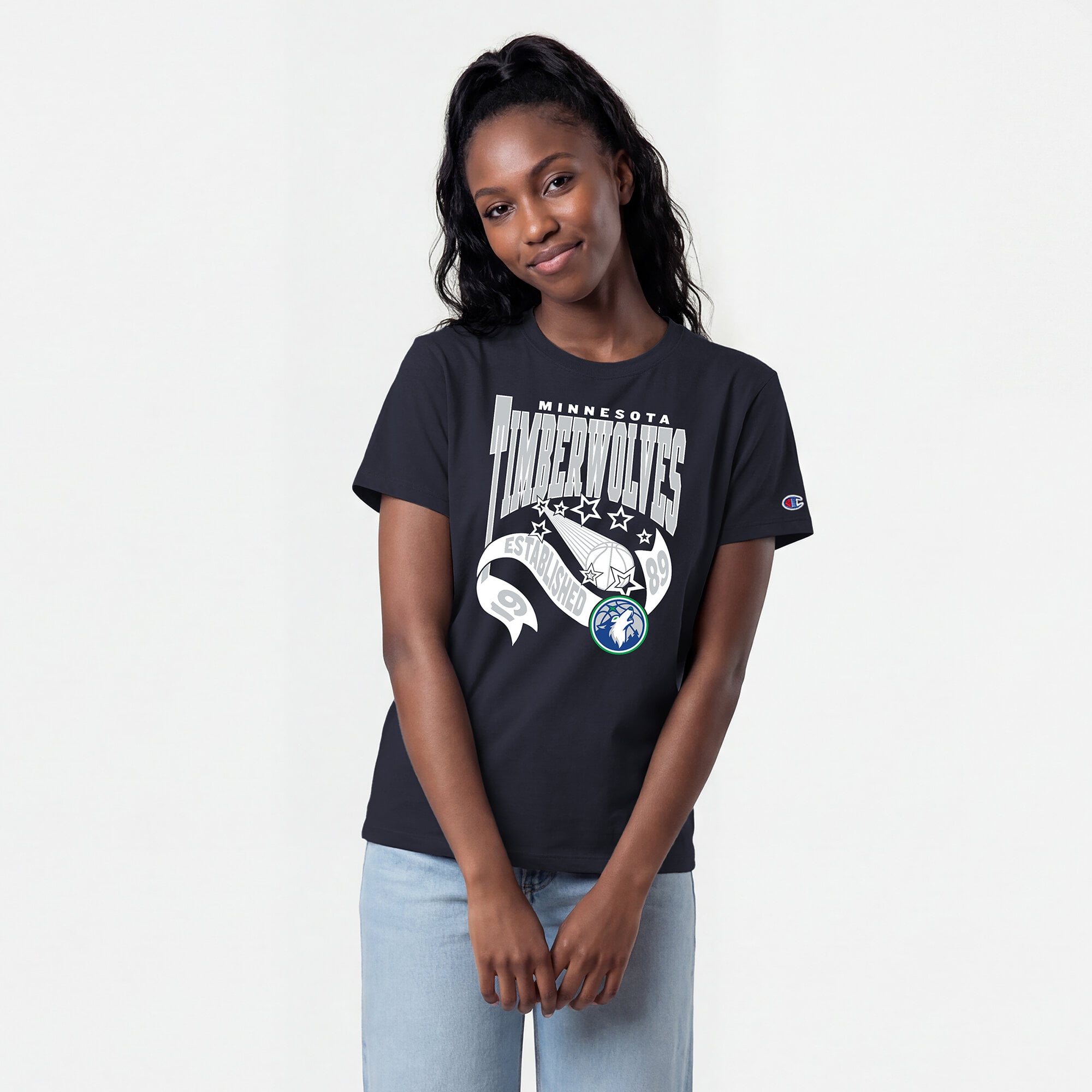 T-shirt Champion pour femmes, bleu marine, Minnesota Timberwolves, bannière