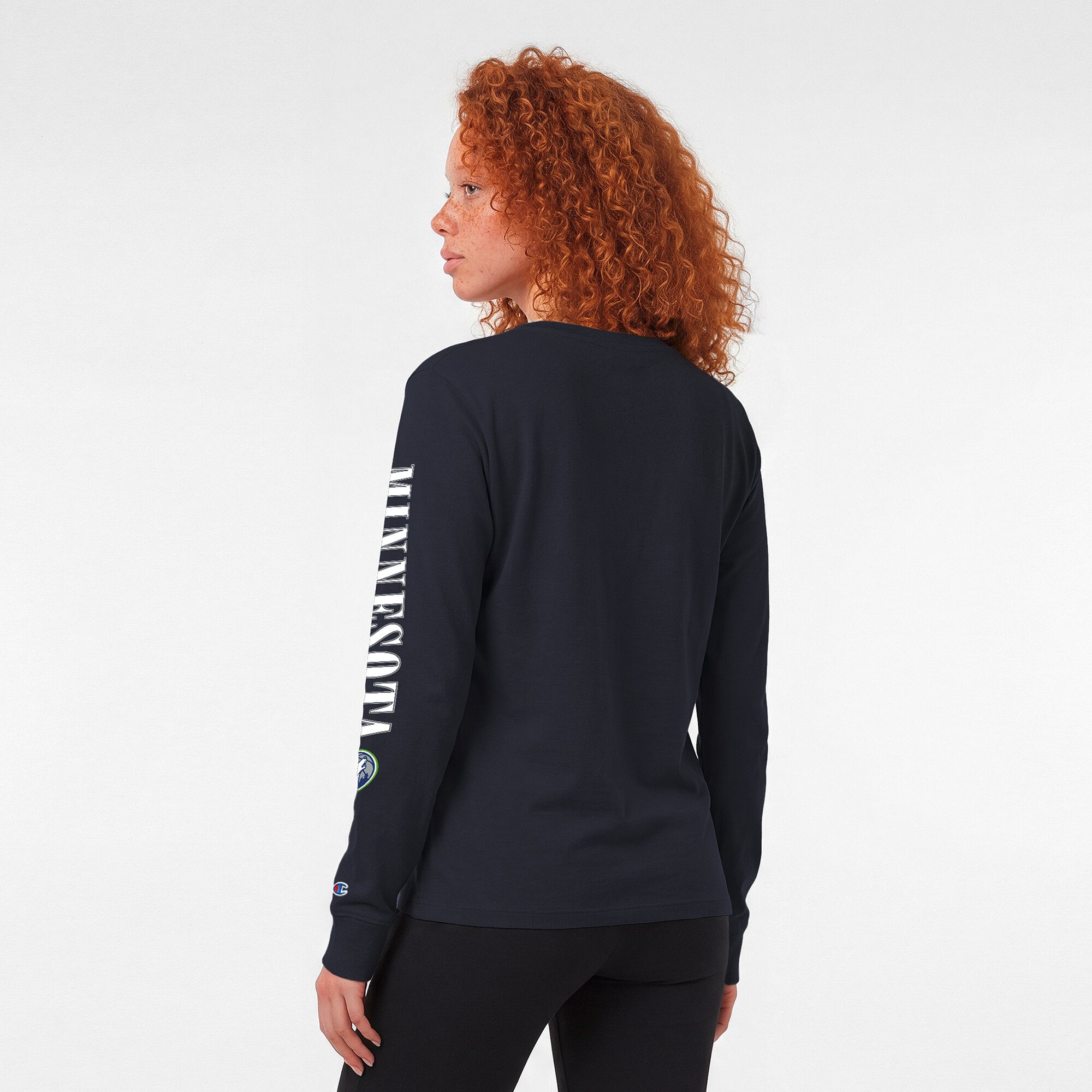 T-shirt à manches longues Champion pour femmes, bleu marine, Minnesota Timberwolves, avec bannière