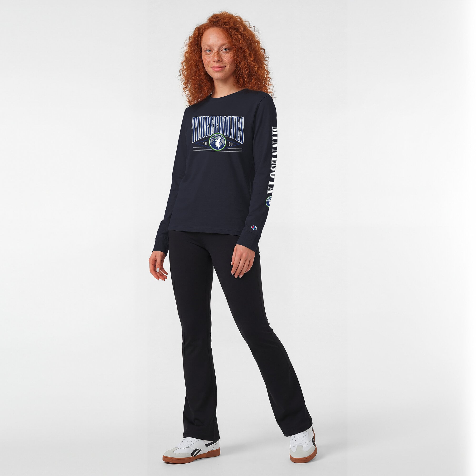 T-shirt à manches longues Champion pour femmes, bleu marine, Minnesota Timberwolves, avec bannière