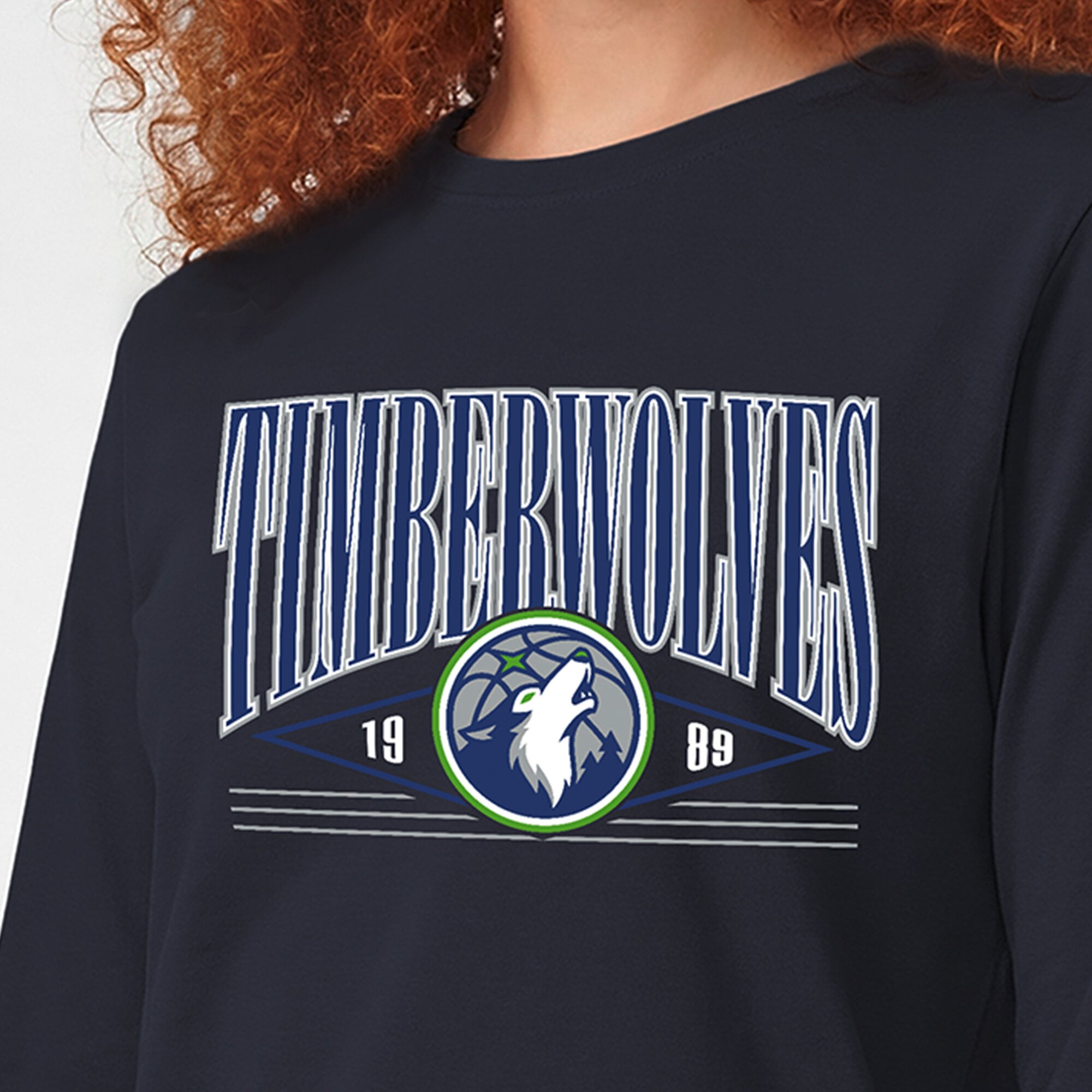 T-shirt à manches longues Champion pour femmes, bleu marine, Minnesota Timberwolves, avec bannière