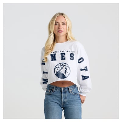 Minnesota Timberwolves Fanatics Women's Spirit Jersey Cropped Crew Neck Sweatshirt - White