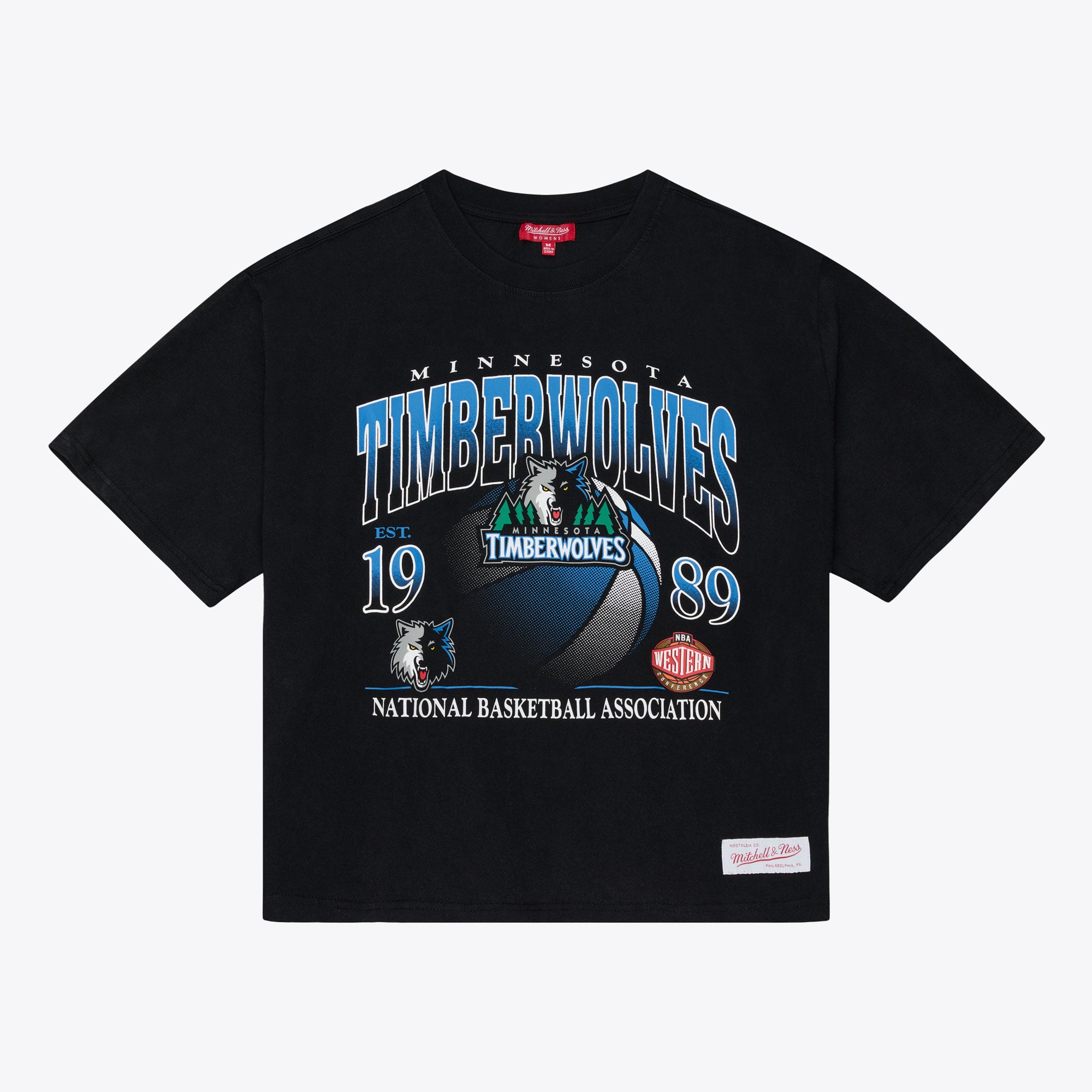 T-shirt court à imprimé graphique noir Mitchell & Ness Minnesota Timberwolves pour femme