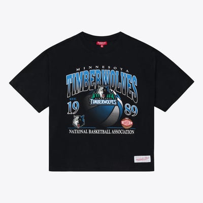  Minnesota Timberwolves Mitchell & Ness Women's Street Graphic Boxy Crop T-Shirt - Black
