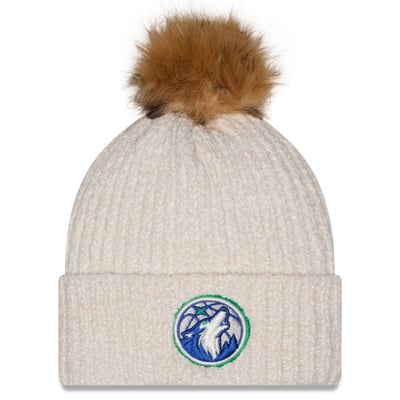 Minnesota Timberwolves New Era Women's Chrome Cuff Knit Hat with Pom - Cream