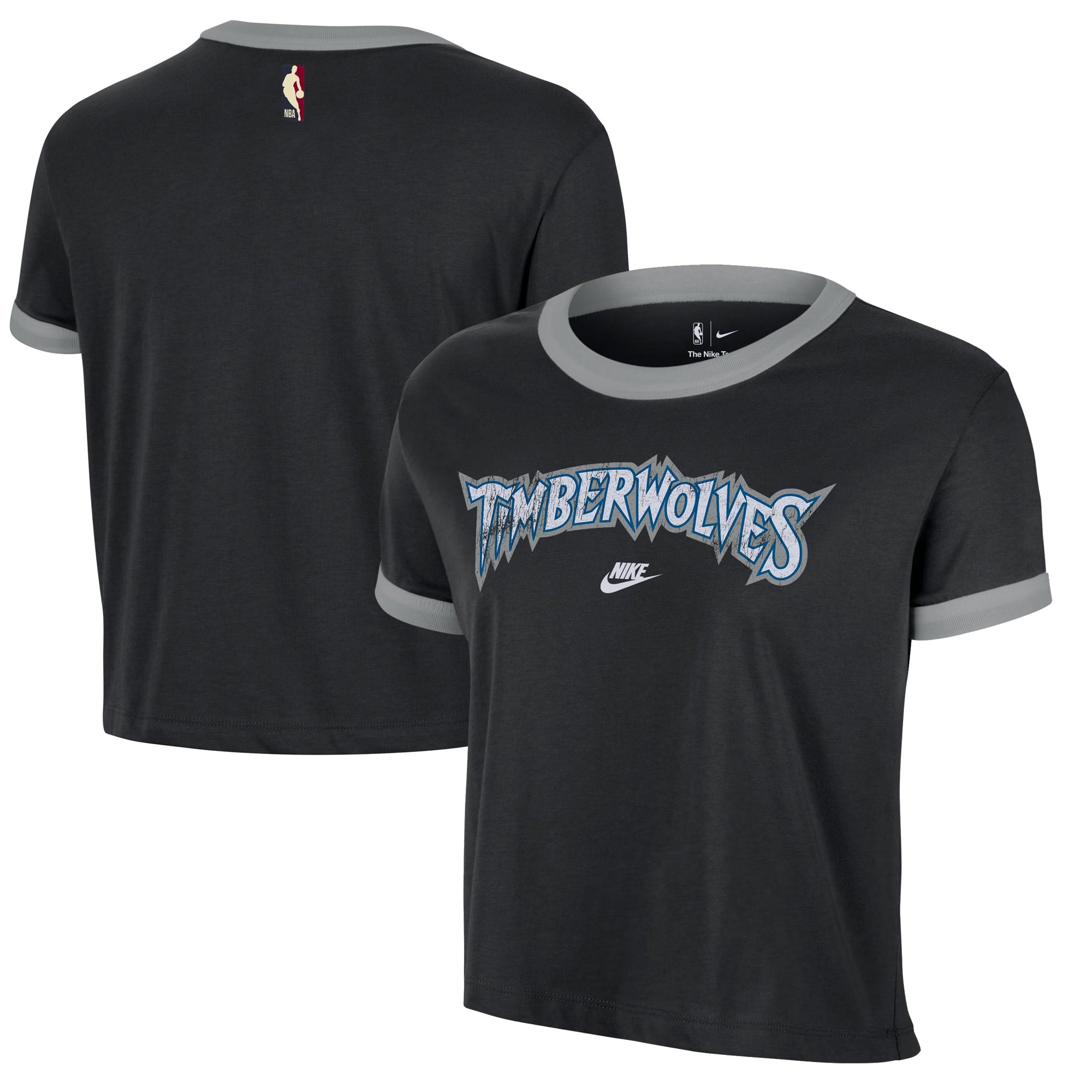 T-shirt Nike noir pour femme Minnesota Timberwolves Classic Edition Hardwood Classics Essential Vintage Ringer