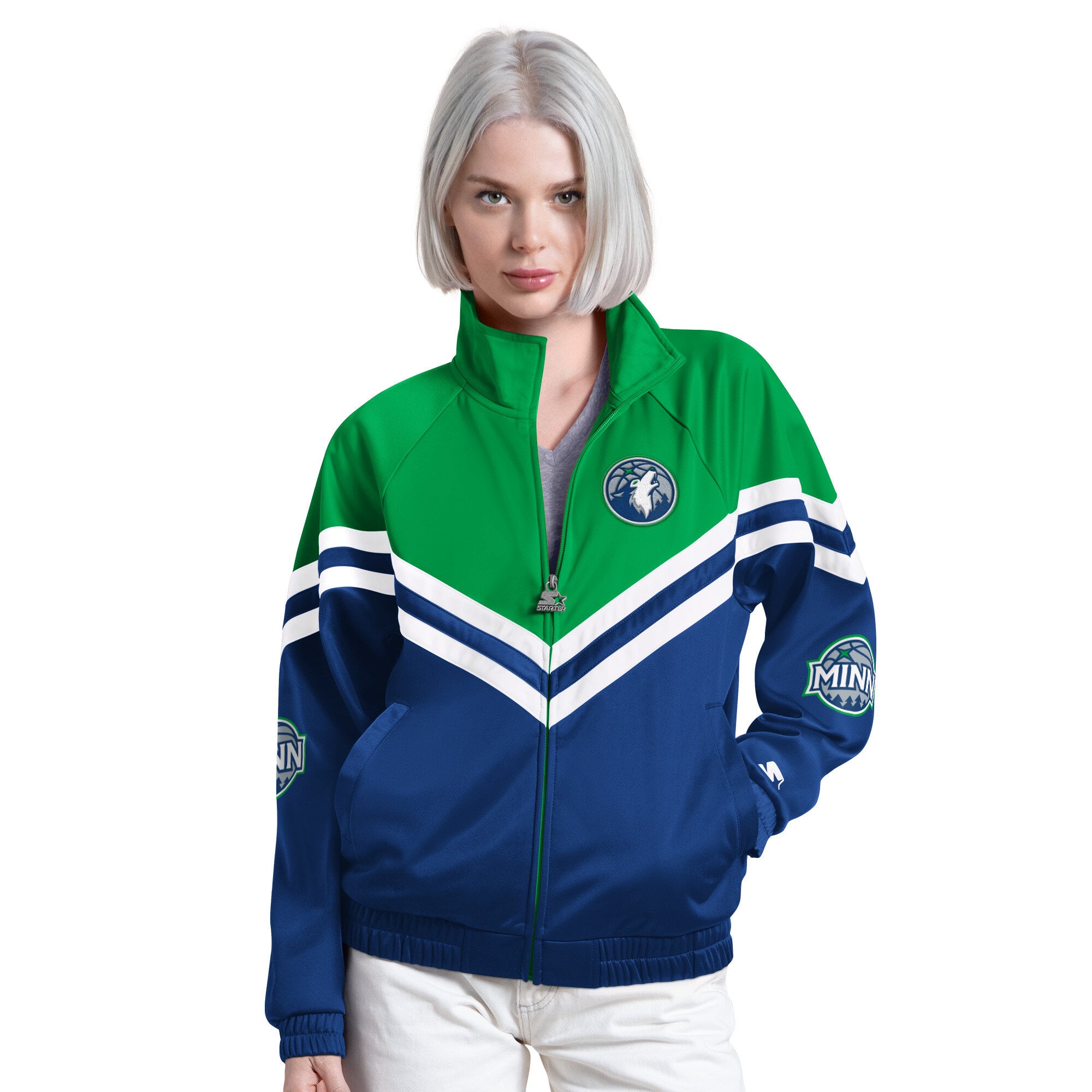 Veste de survêtement zippée Starter pour femme, bleu marine, Minnesota Timberwolves Fan Club