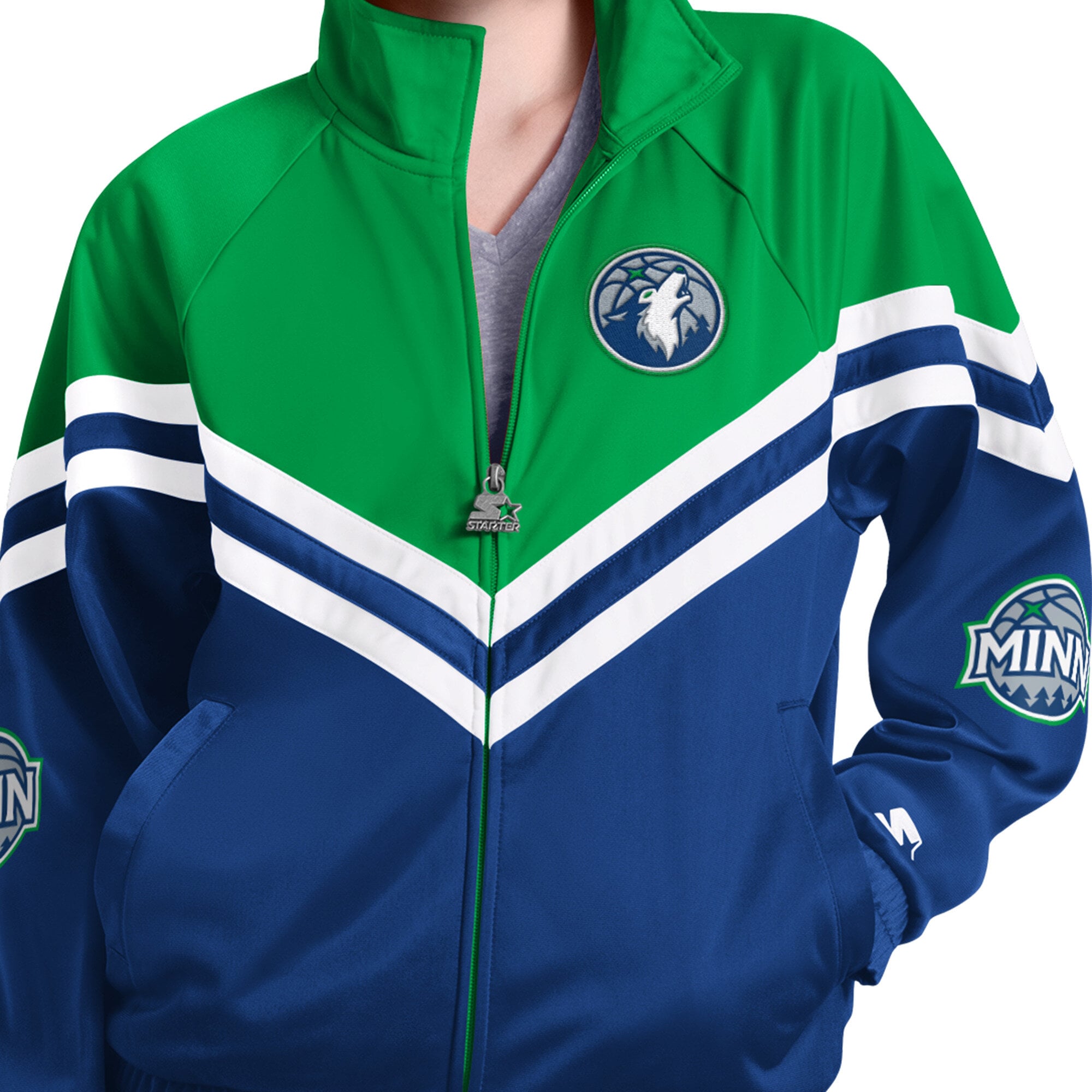 Veste de survêtement zippée Starter pour femme, bleu marine, Minnesota Timberwolves Fan Club