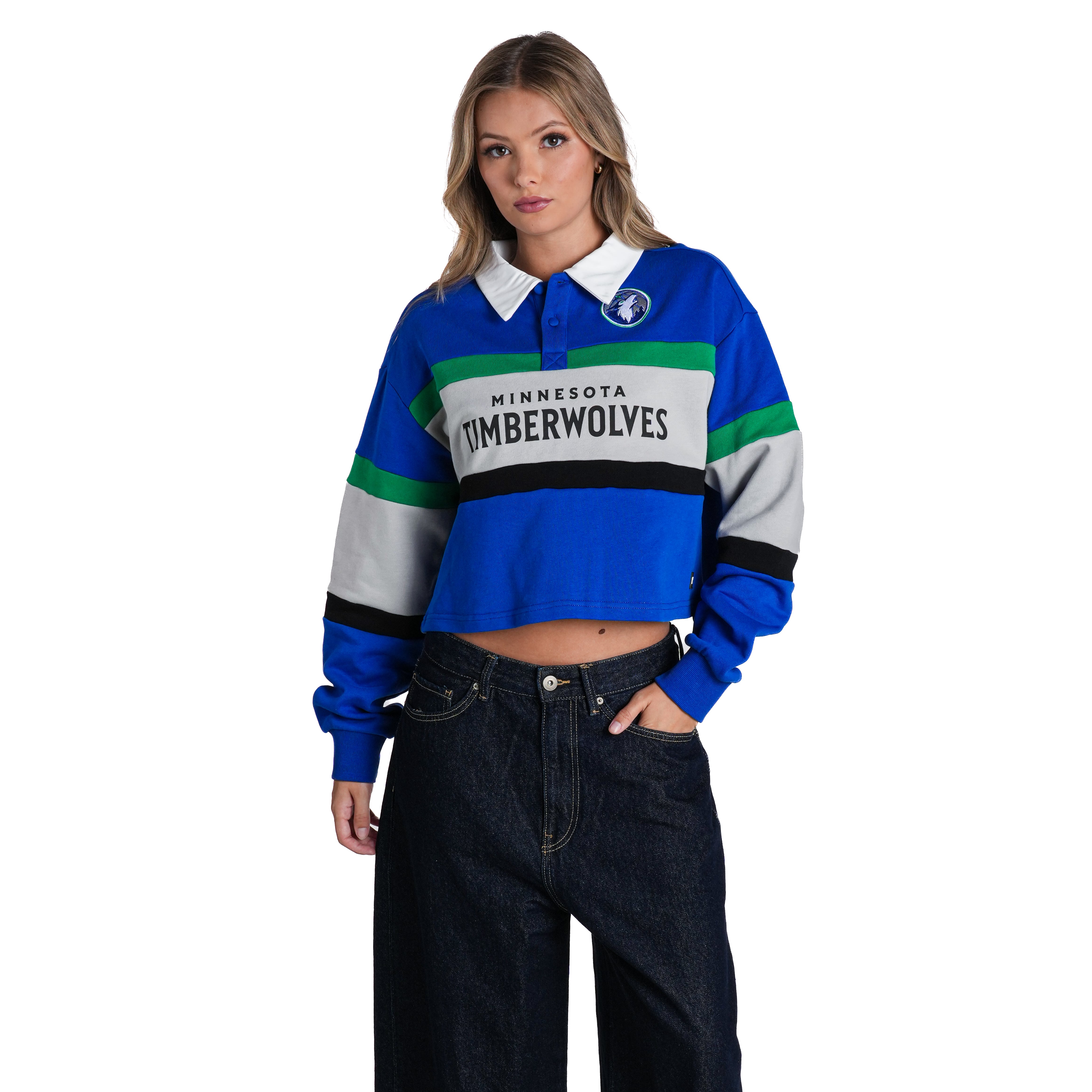Polo court à manches longues The Wild Collective bleu Minnesota Timberwolves pour femme
