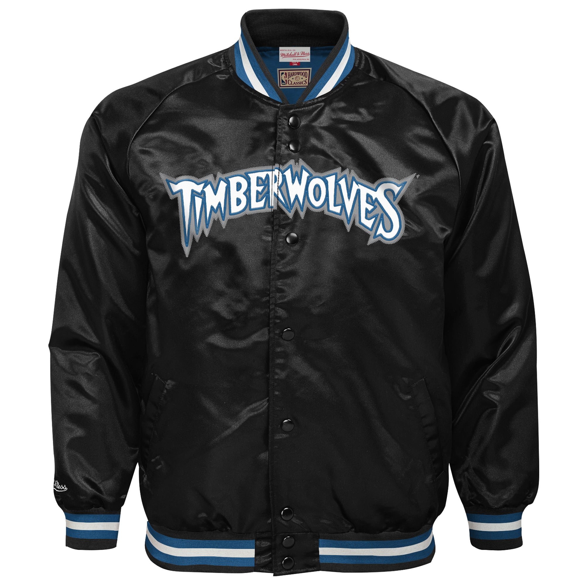 Youth Mitchell & Ness Black Minnesota Timberwolves Lightweight Satin Raglan Full-Snap Jacket