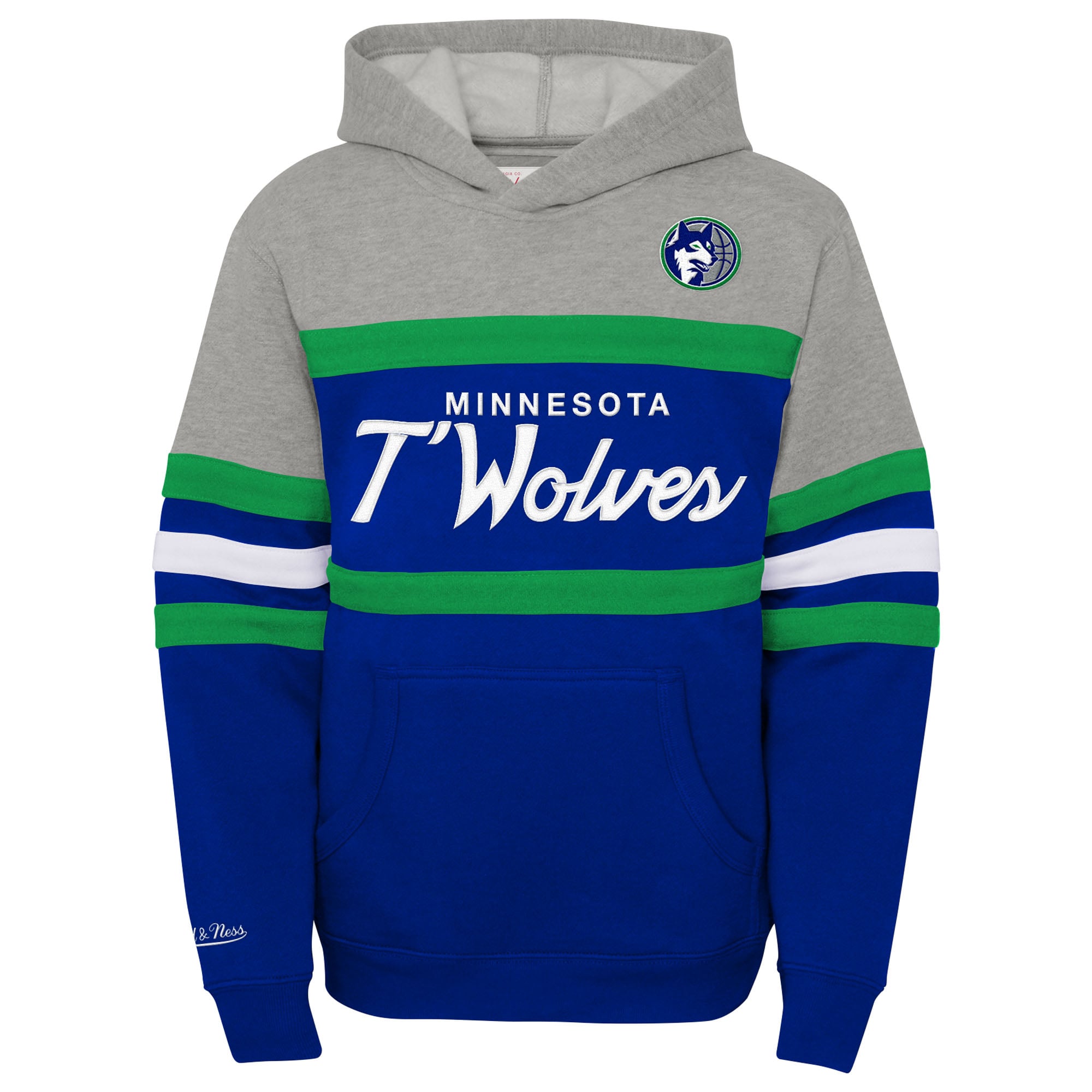 Youth Mitchell & Ness Blue/Heather Gray Minnesota Timberwolves Hardwood Classics Head Coach Pullover Hoodie