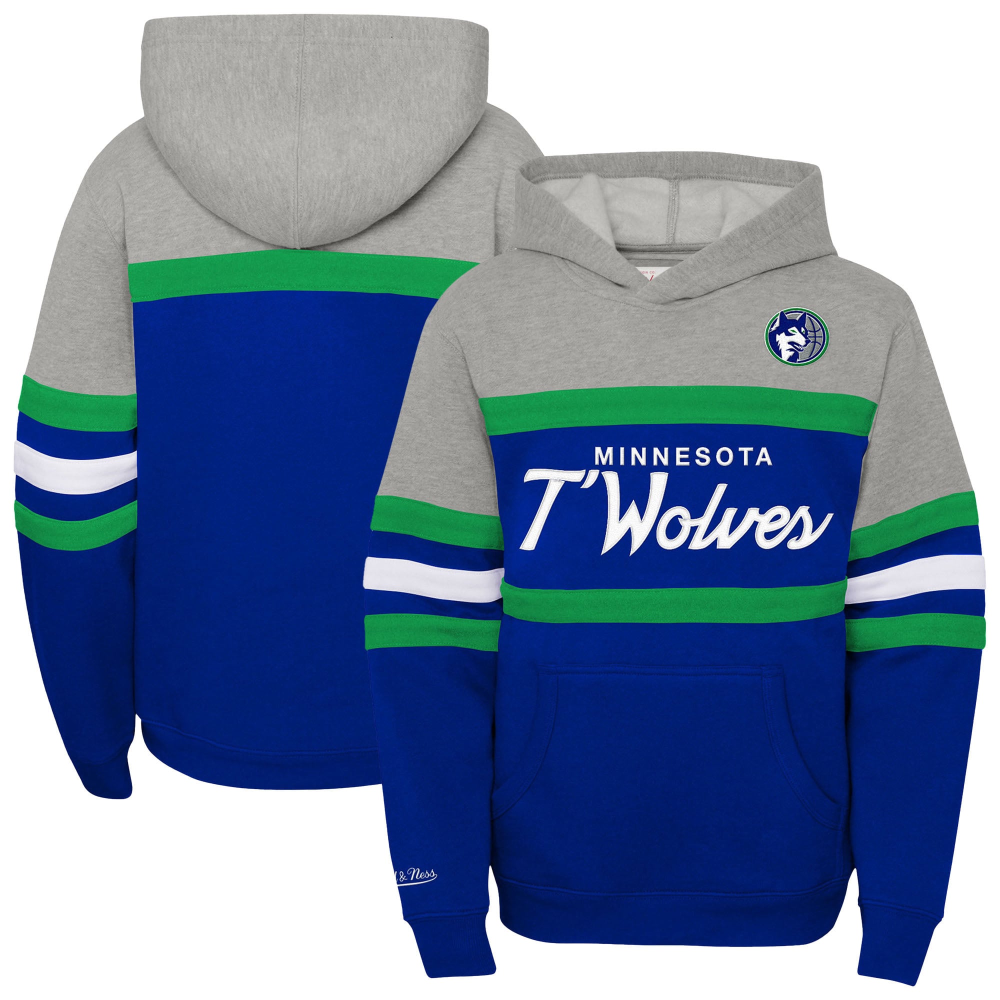 Youth Mitchell & Ness Blue/Heather Gray Minnesota Timberwolves Hardwood Classics Head Coach Pullover Hoodie