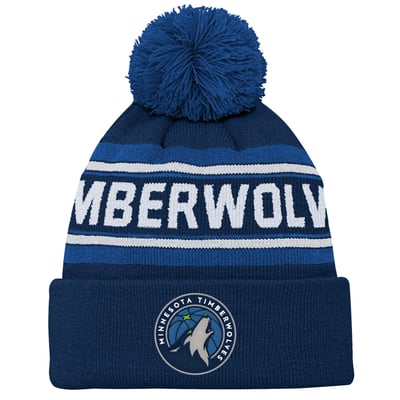 Minnesota Timberwolves Youth Backboard Jacquard Cuffed Knit Hat with Pom - Navy