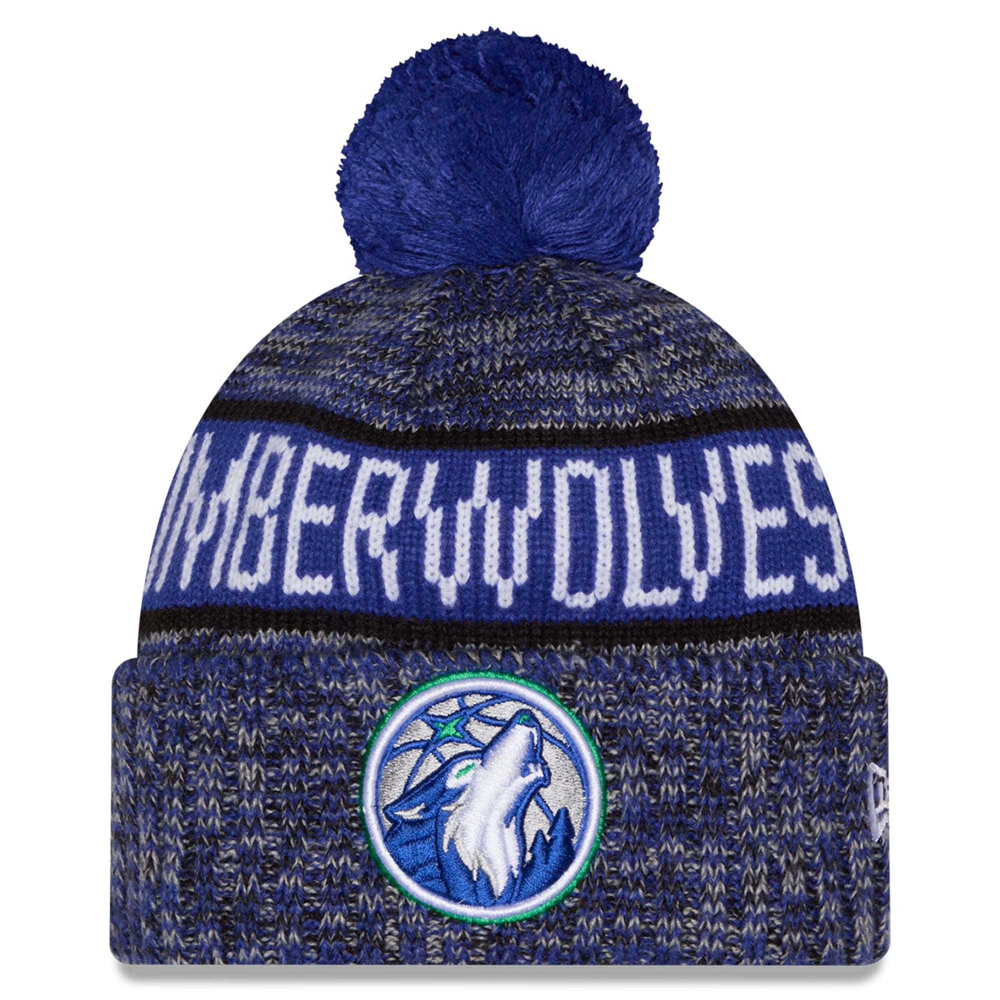 Bonnet à revers tricolore bleu Minnesota Timberwolves pour enfant, avec pompon