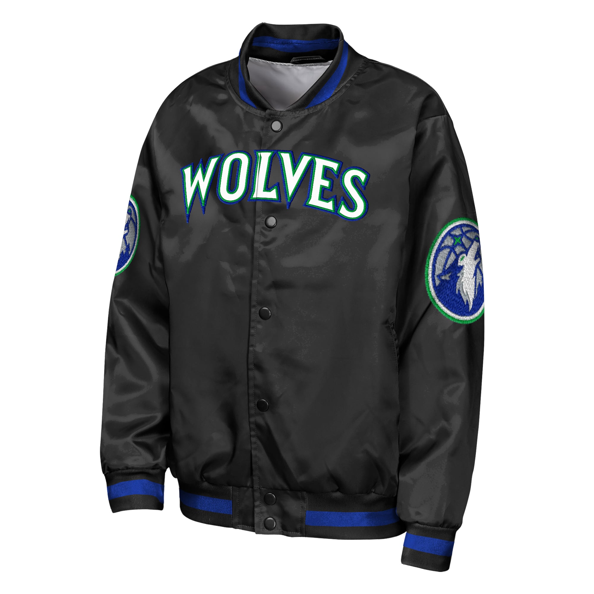 Veste légère en satin noir Youth Outerstuff Minnesota Timberwolves Statement Edition à boutons-pression