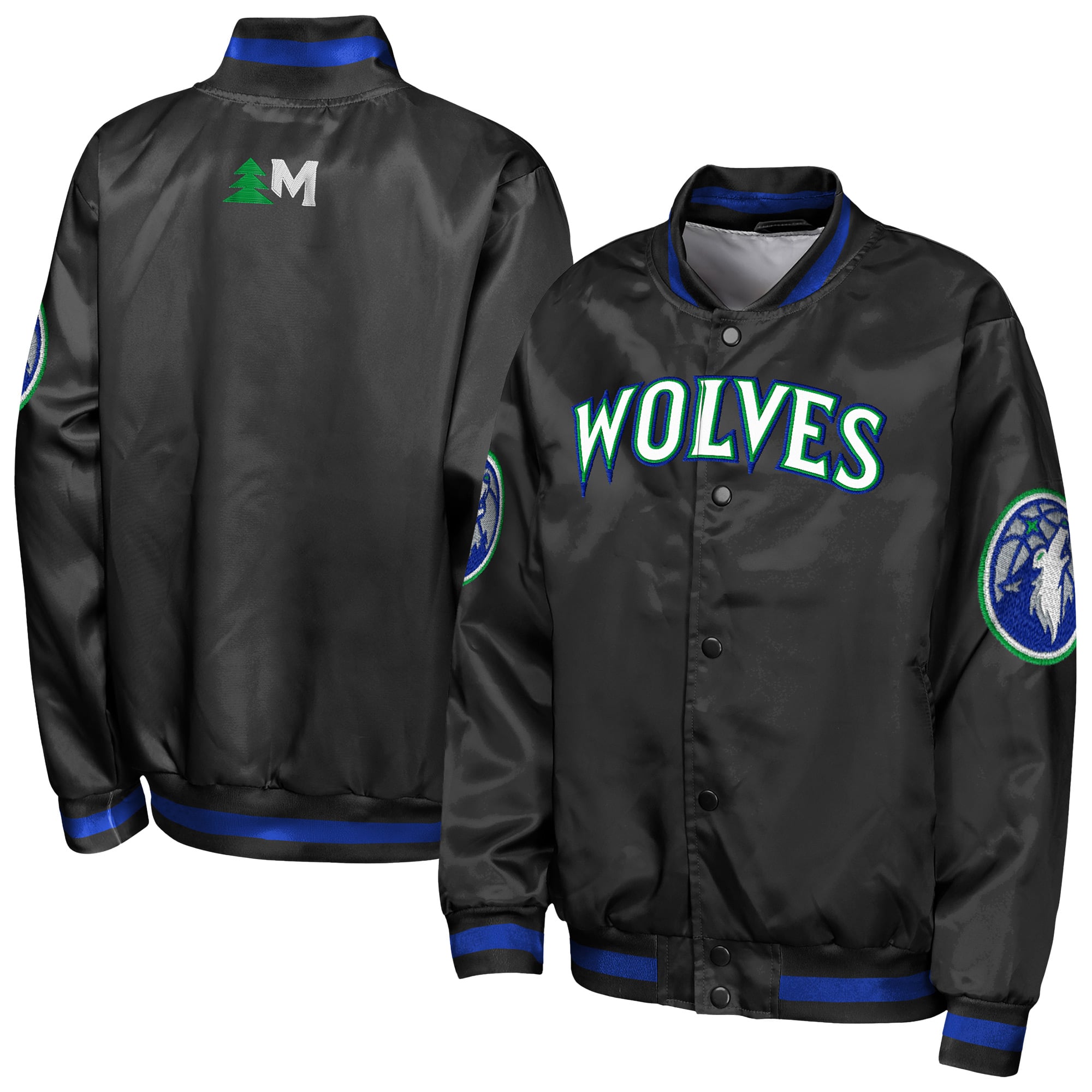 Veste légère en satin noir Youth Outerstuff Minnesota Timberwolves Statement Edition à boutons-pression