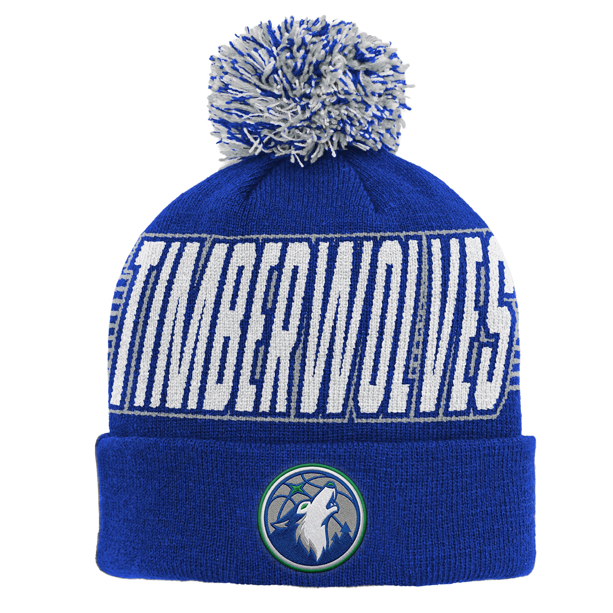 Bonnet tricoté à revers bleu Minnesota Timberwolves pour enfant Outerstuff avec pompon