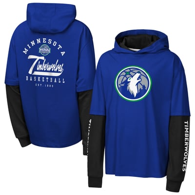 Minnesota Timberwolves Outerstuff Youth Double Nickel Oversized Faux 2fer Hooded T-Shirt - Navy
