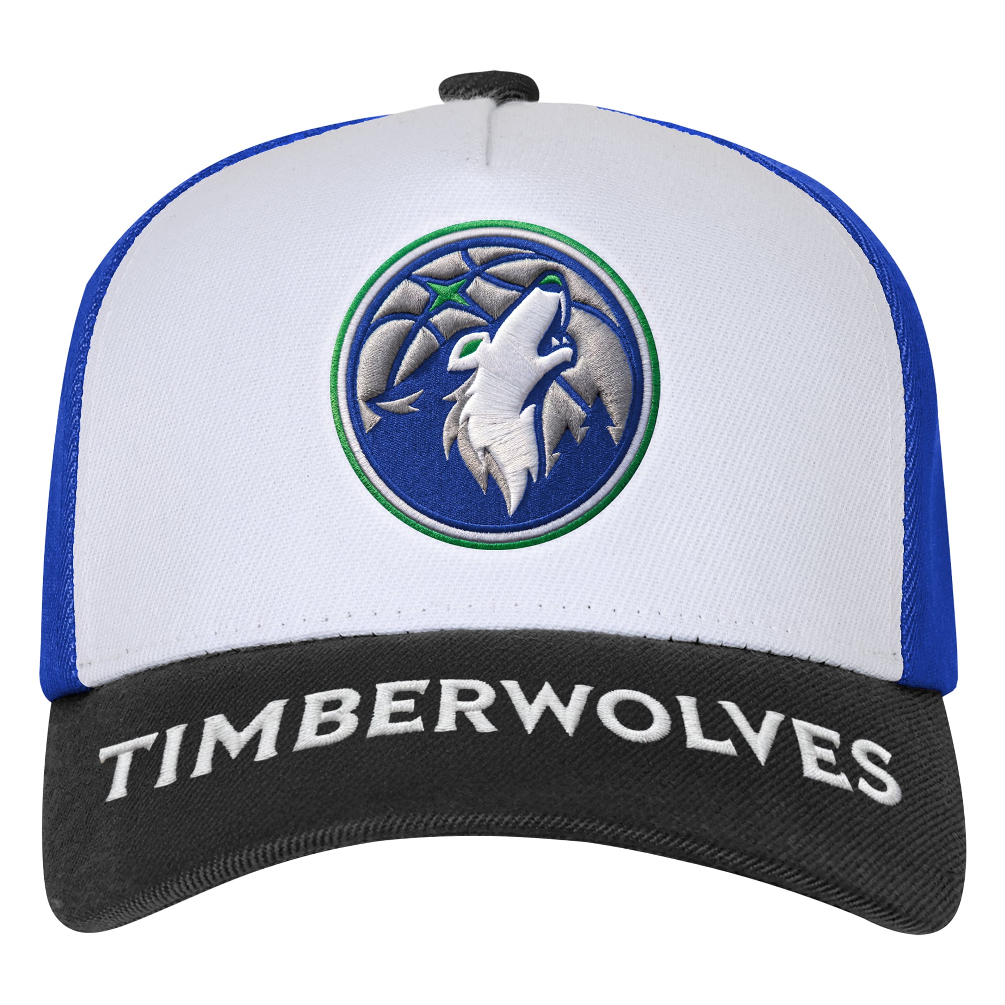 Casquette ajustable à trois boutons pré-courbés avec logo des Timberwolves du Minnesota, blanche et noire, pour jeunes de la marque Outerstuff