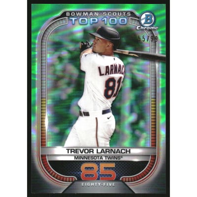 2021 Bowman Chrome Scouts Top 100 Green Refractors #BTP85 Trevor Larnach