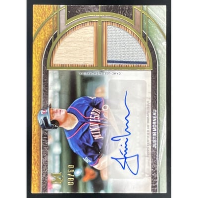 2025 Museum Collection Swatches Dual Relic Gold #SPDRAJM Justin Morneau Auto /50