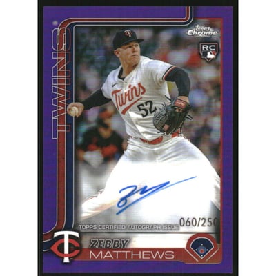 2025 Topps Chrome Rookie Autographs Purple Refractors #RAZM Zebby Matthews