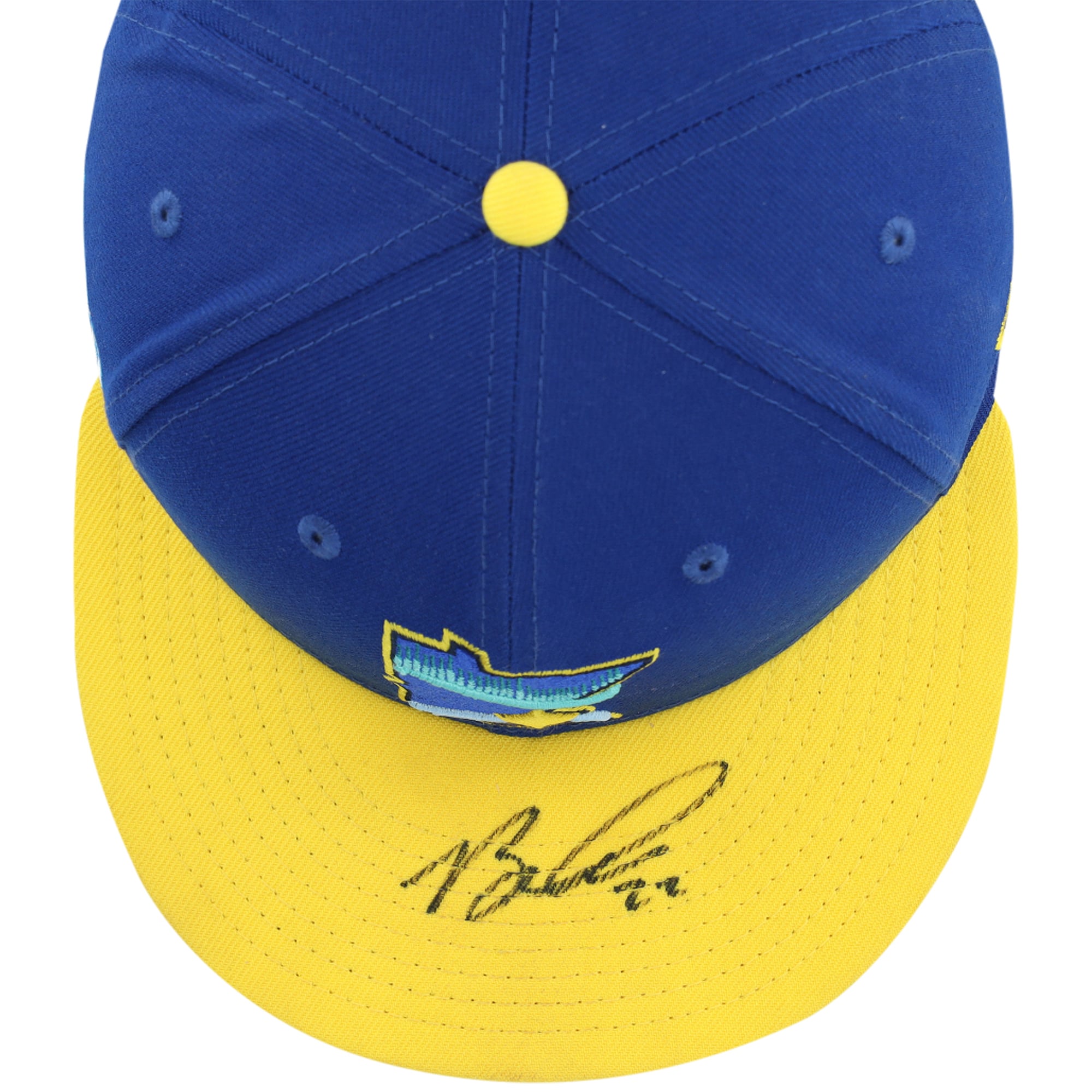 Casquette City Connect bleue et jaune autographiée par Brooks Lee, portée lors d'un match des Twins du Minnesota (saison 2024 de la MLB).