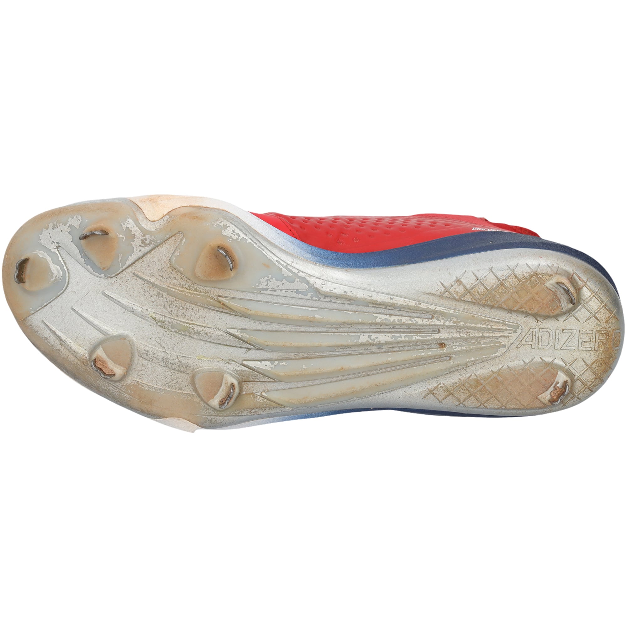 Crampons adidas bleu marine et rouge autographiés par Brooks Lee, portés en match par les Twins du Minnesota lors de la saison 2024 de la MLB.