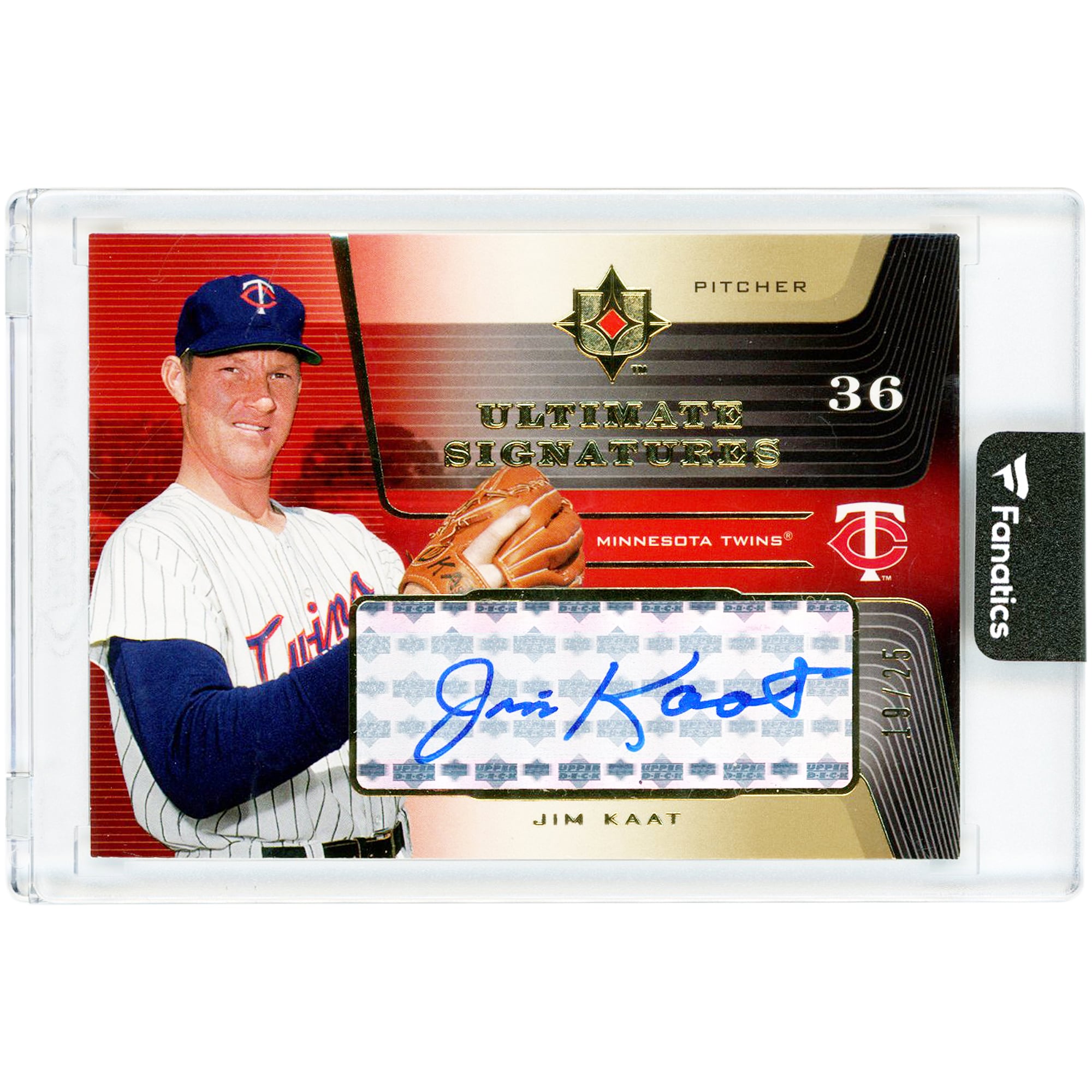 Carte autographiée de Jim Kaat (Minnesota Twins) de la collection Upper Deck Ultimate Signatures 2004, numéro JK, n° 19/25