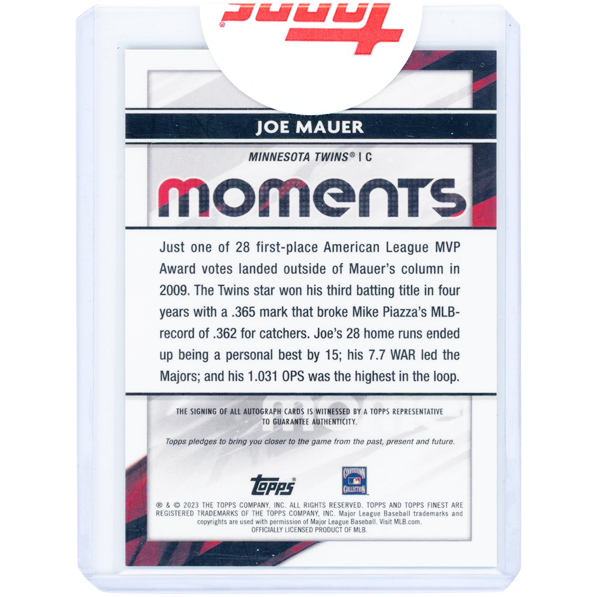 Joe Mauer Minnesota Twins Autographed 2023 Topps Finest Moments #FMA-JM Card