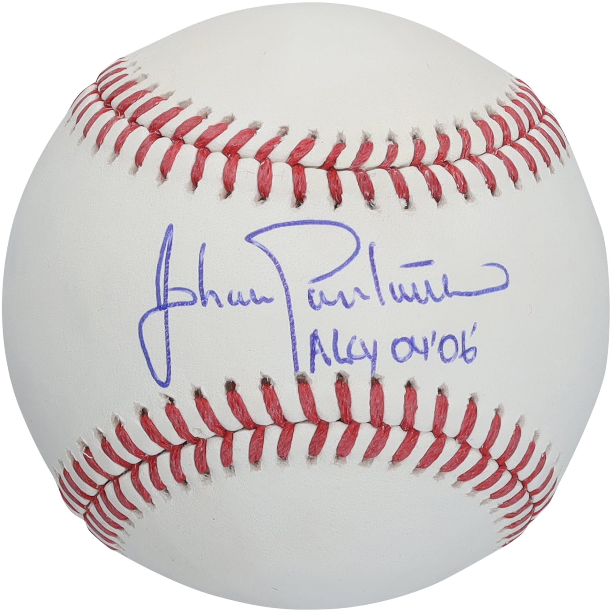 Balle de baseball autographiée par Johan Santana des Twins du Minnesota avec inscription « AL Cy Young 04', 06' »