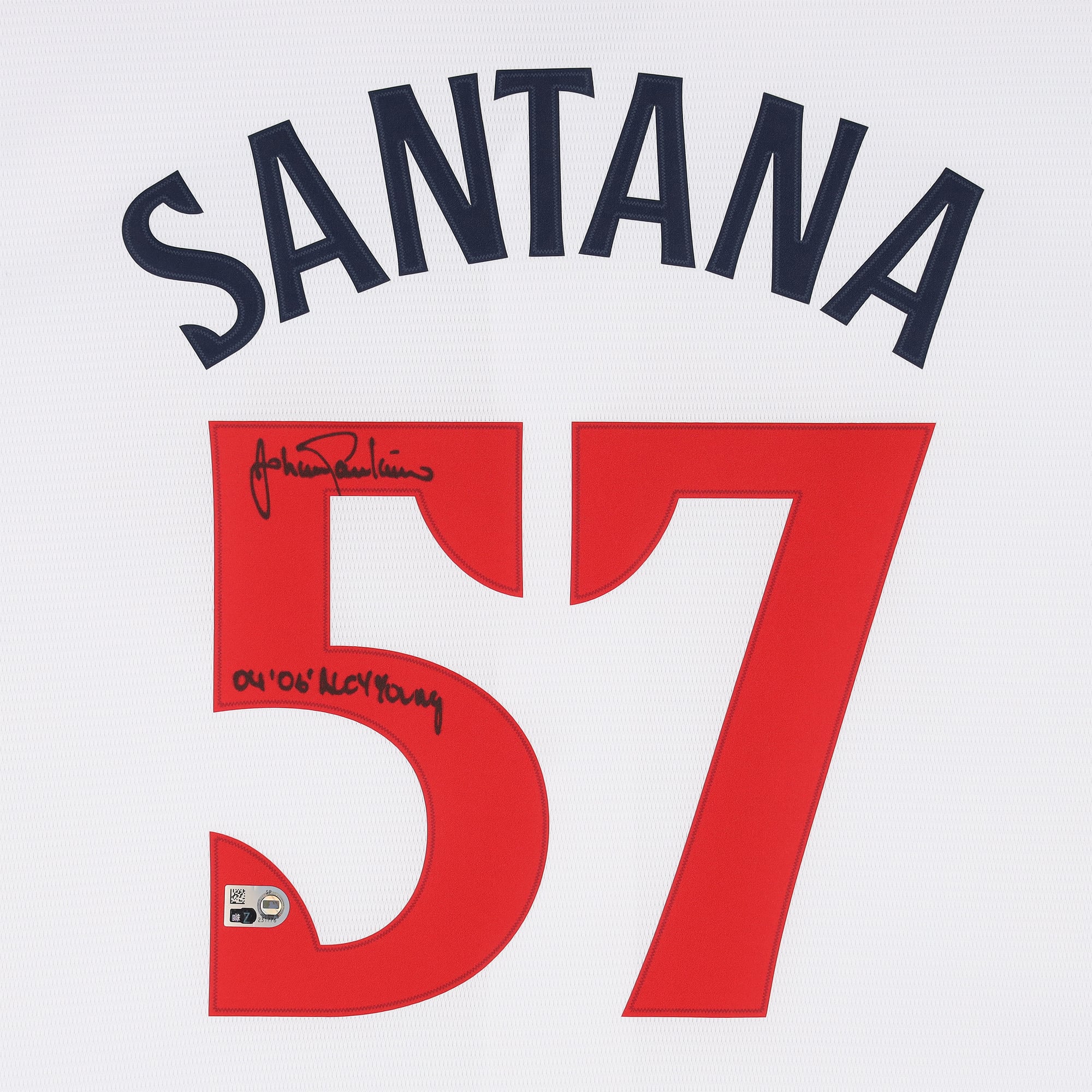 Maillot réplique blanc Nike autographié par Johan Santana des Minnesota Twins avec inscription « 04, 06 AL Cy Young »