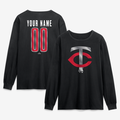Minnesota Twins  Metallic Mascot Personalized Name & Number Long Sleeve T-Shirt - Black